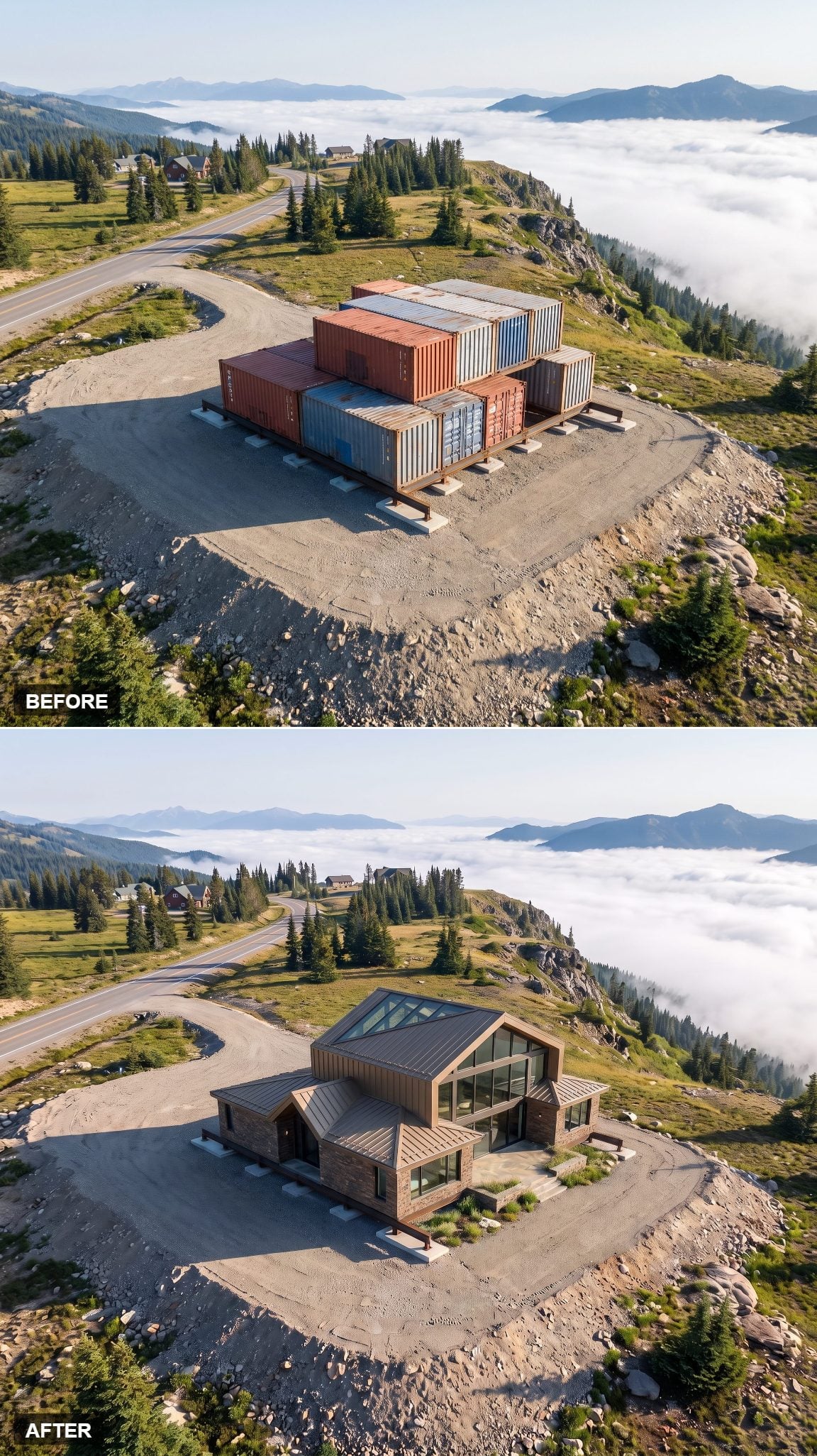 Container house concept topped with a faceted glass prism
