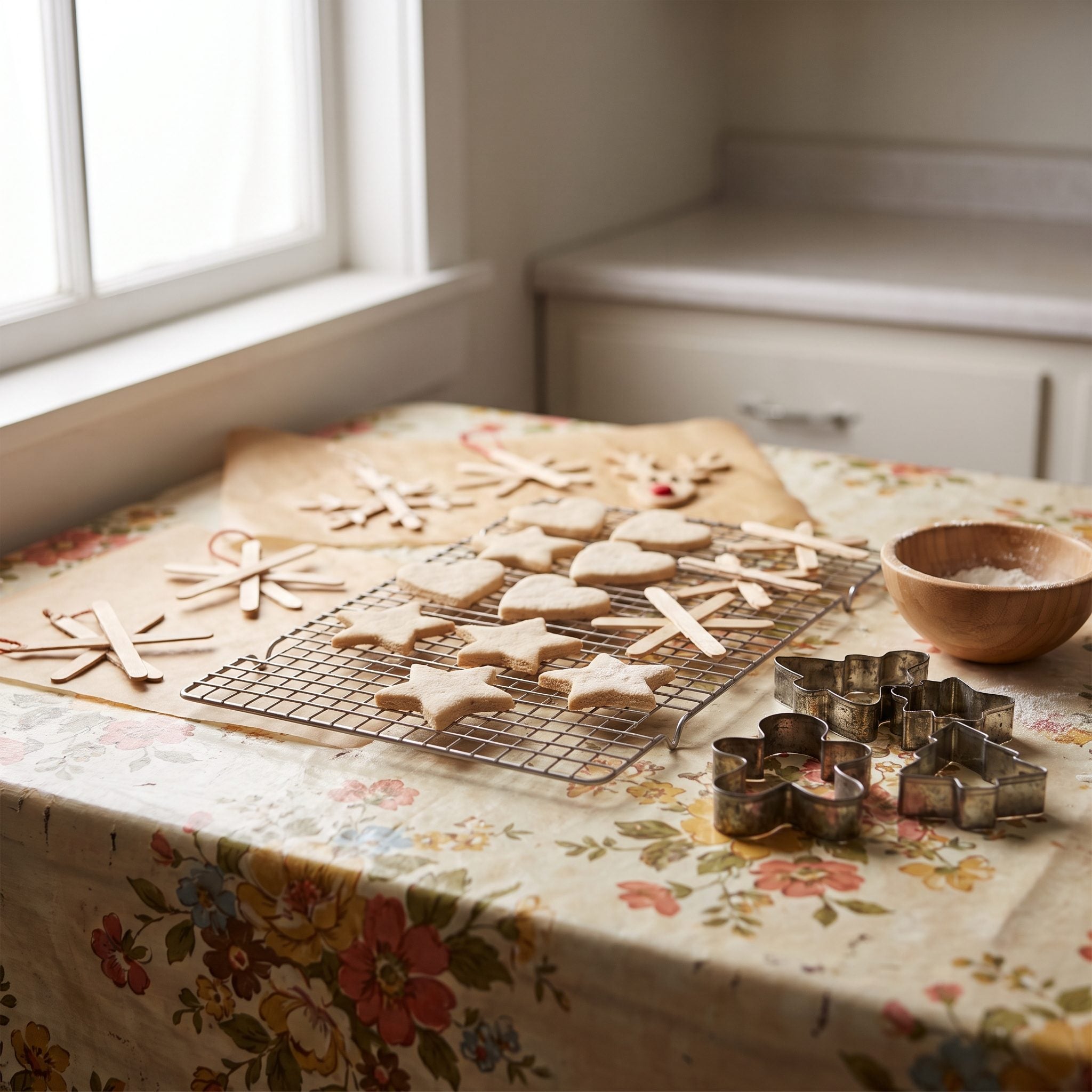 Salt-Dough and Popsicle-Stick Ornaments Made at the Kitchen Table