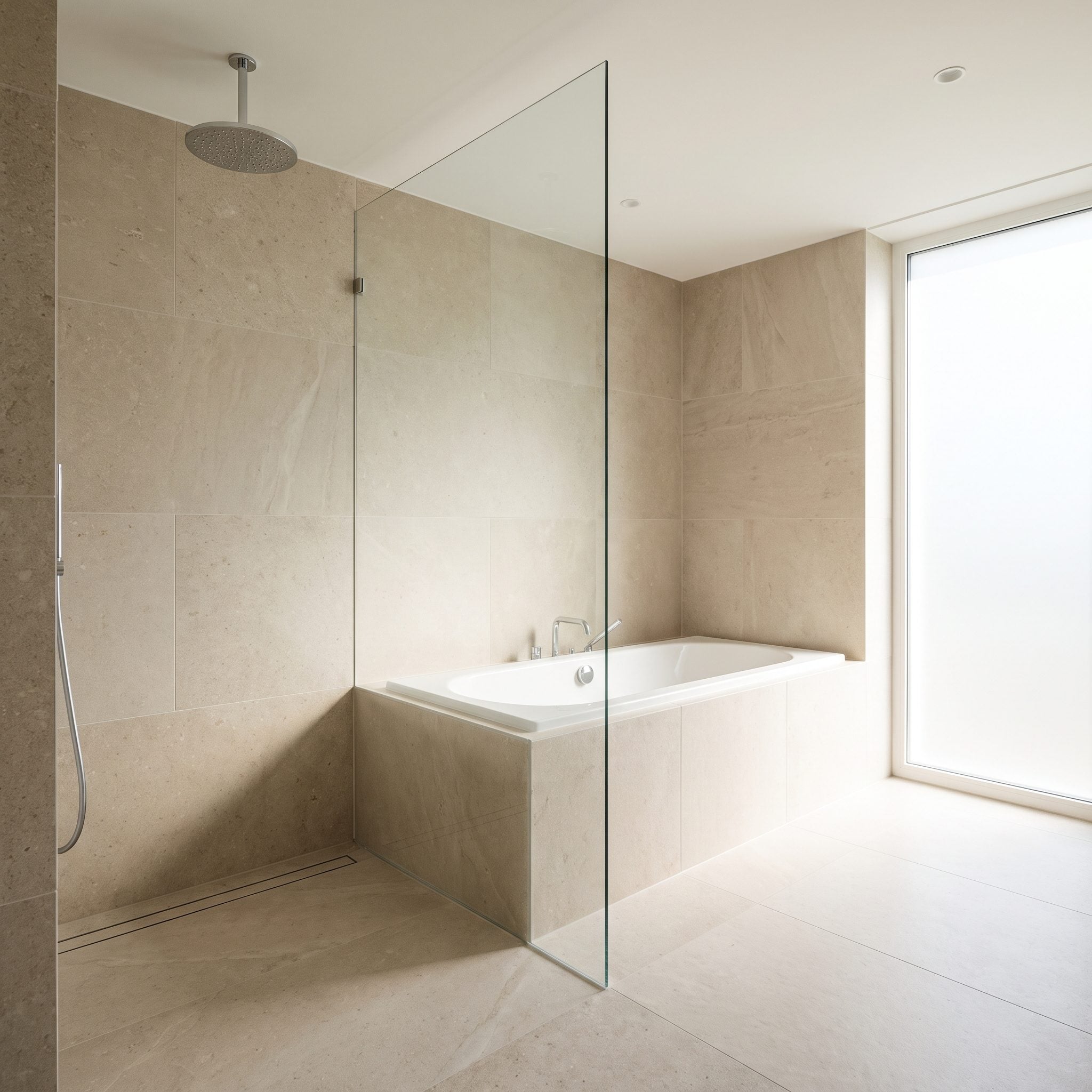 Separate the Tub and Shower With One Frameless Glass Panel