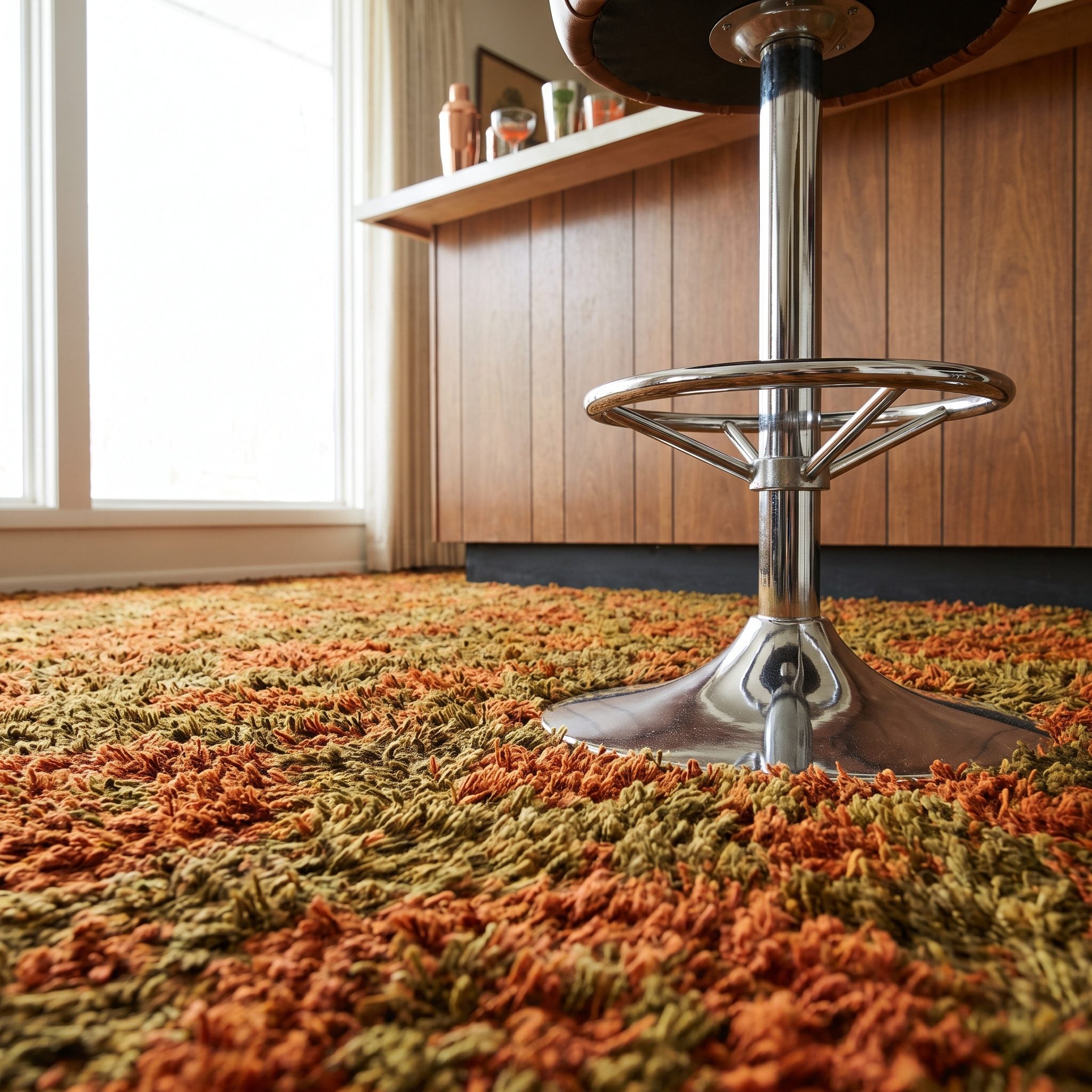 Shag Carpet Running Right Up to the Bar Stools