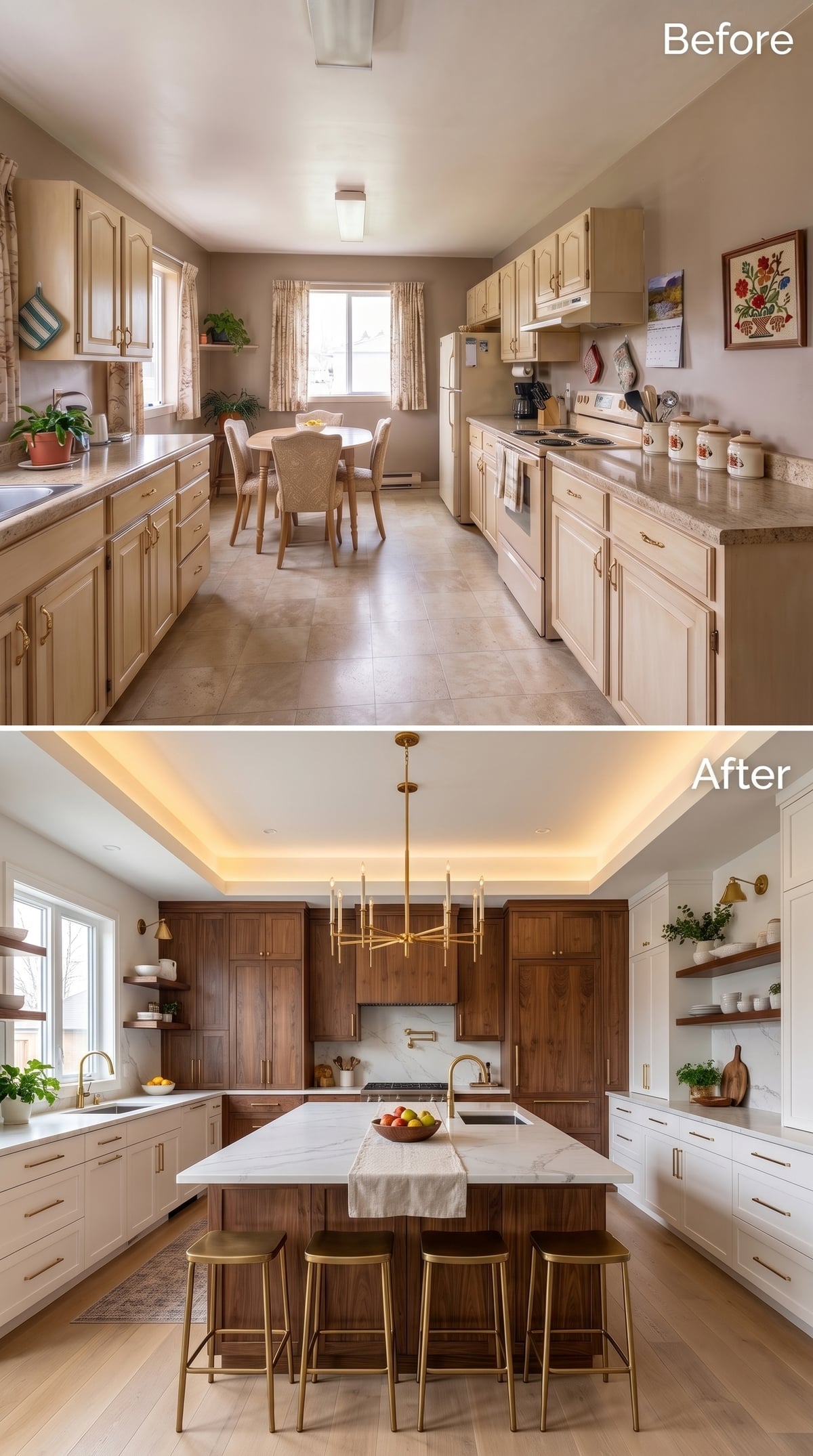 White Lowers, Walnut Uppers, and a Tray Ceiling That Changed the Whole Equation