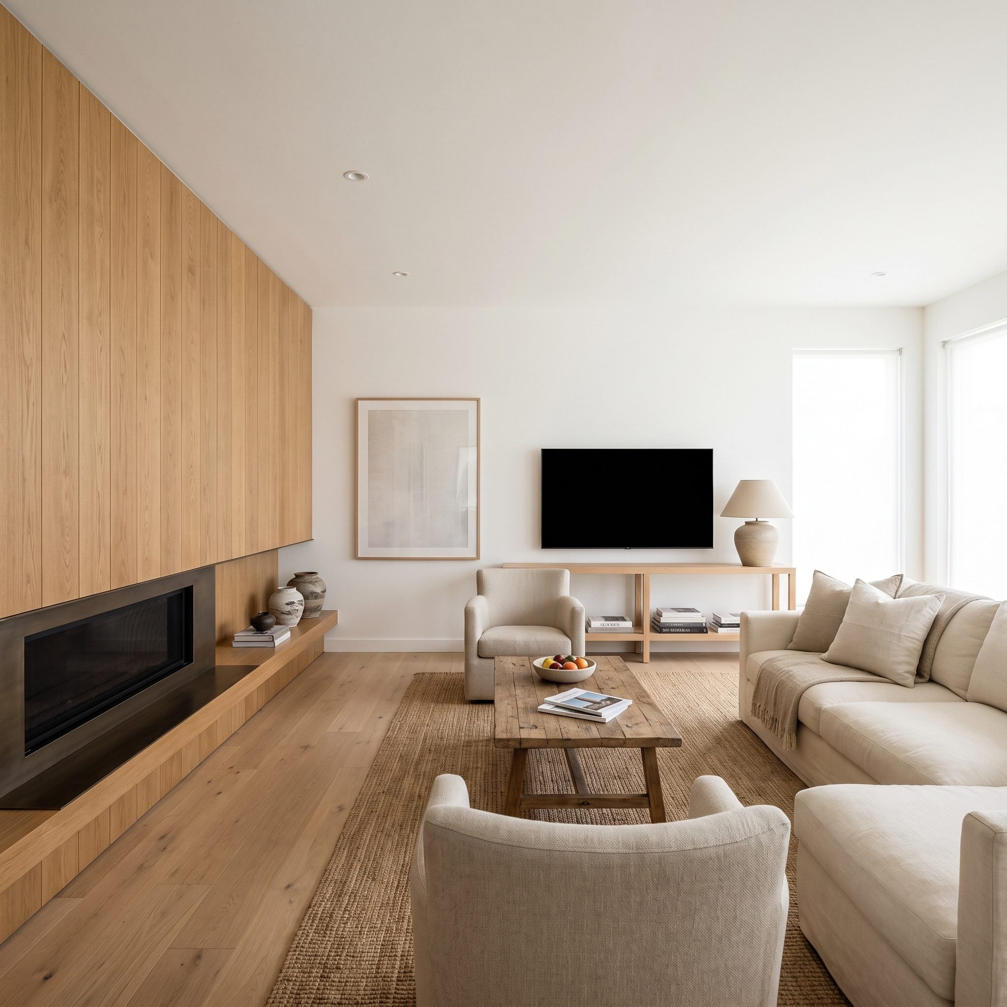 The Side-by-Side Fireplace and TV Layout That Gives Each One Breathing Room