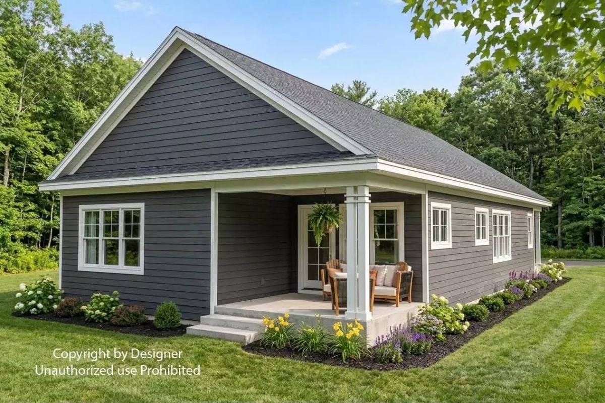 Dark Siding and a Covered Porch That Actually Invites You to Sit Down