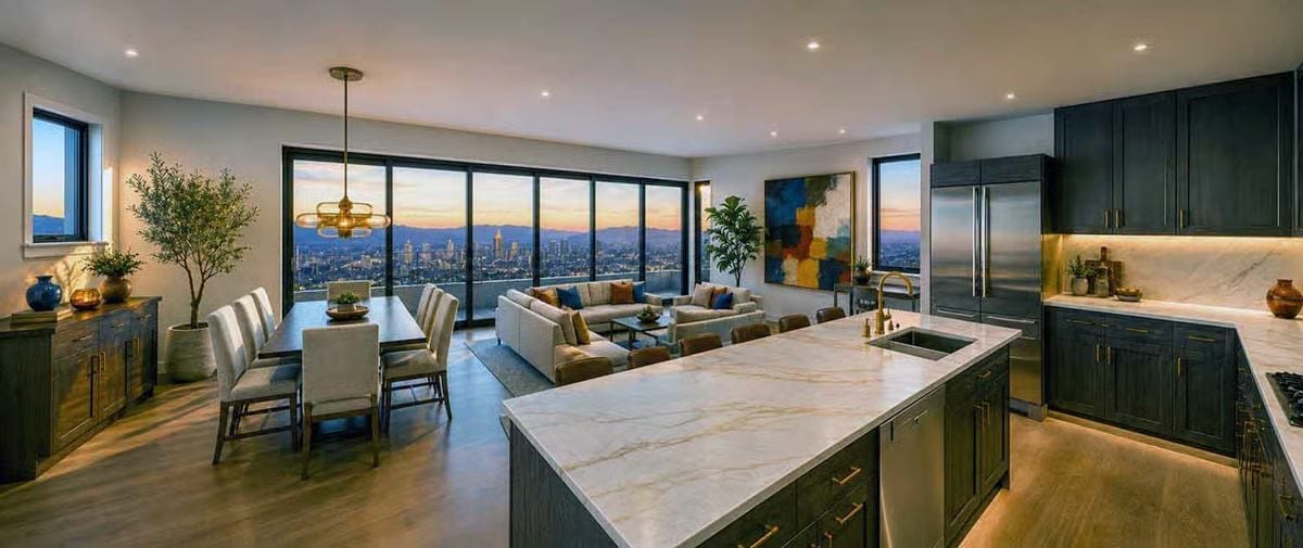 Marble Island, Dark Cabinets, and a Skyline That's Doing Too Much