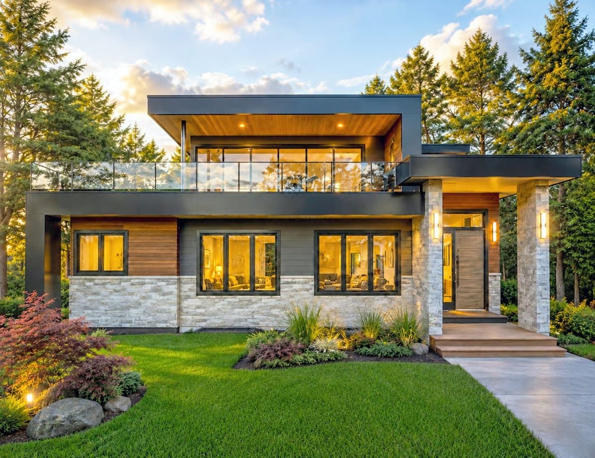 Stone, Cedar, and Glass at Golden Hour — Before the Neighbors Drive By