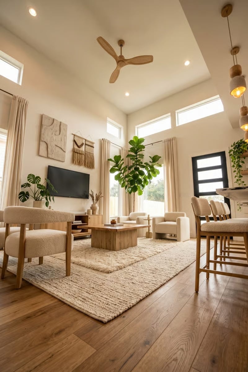 Boucle, Bare Wood, and a Fiddle-Leaf That's Clearly Thriving