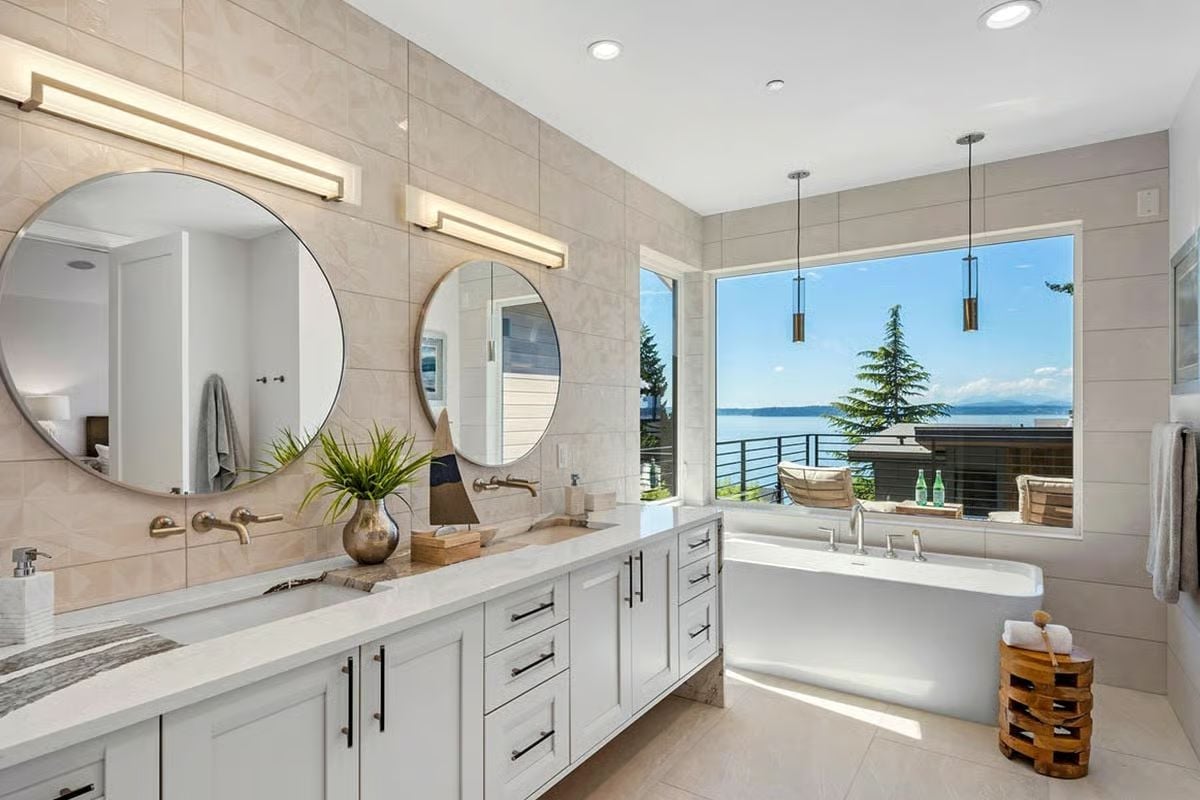 Soaking Tub Positioned to Catch a Water View While You're Flat on Your Back