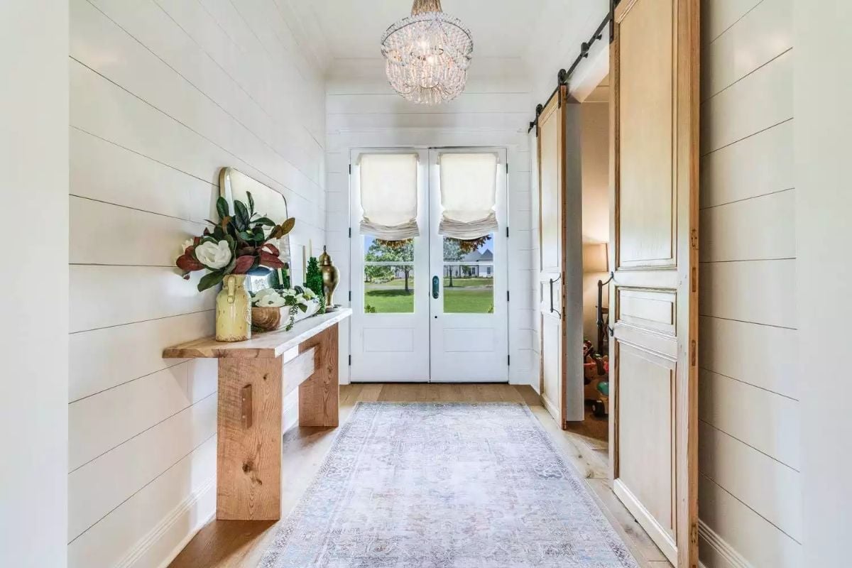 Crystal Chandelier and Shiplap Walls That Make Every Entry Feel Like an Arrival