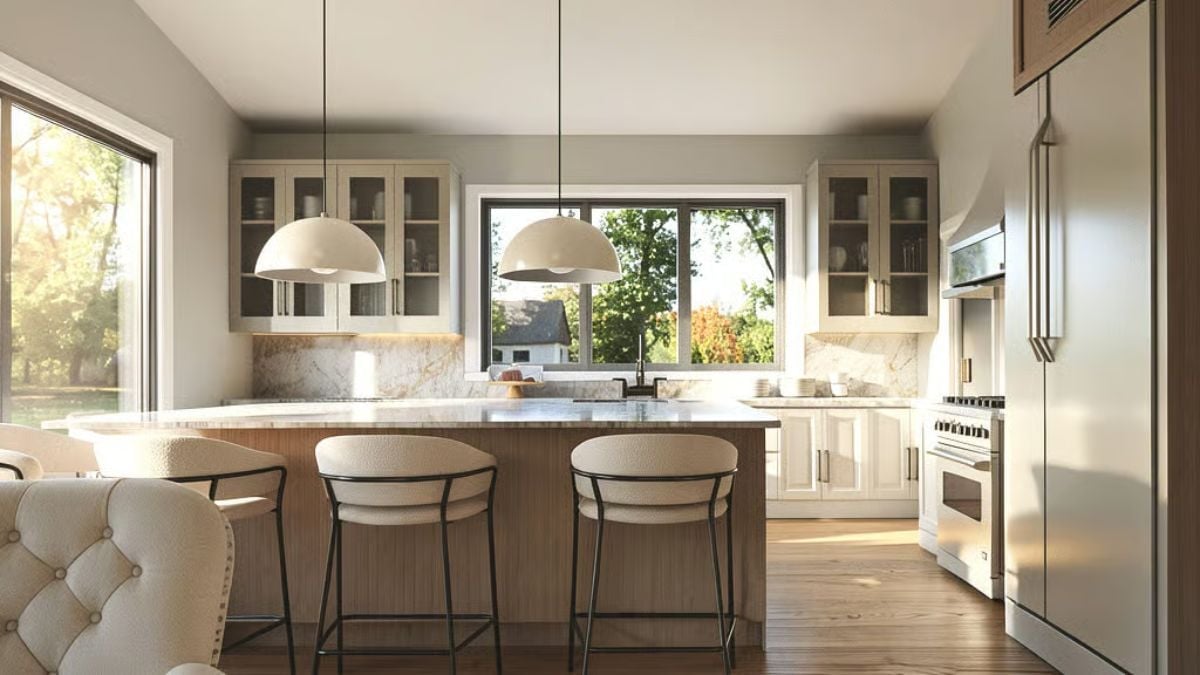 Dome Pendants and a Wood-Base Island That Ground the Whole Kitchen