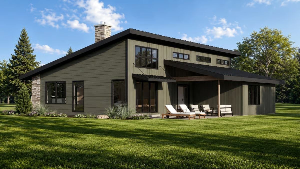 Olive Siding and a Covered Patio That Actually Earns Its Square Footage