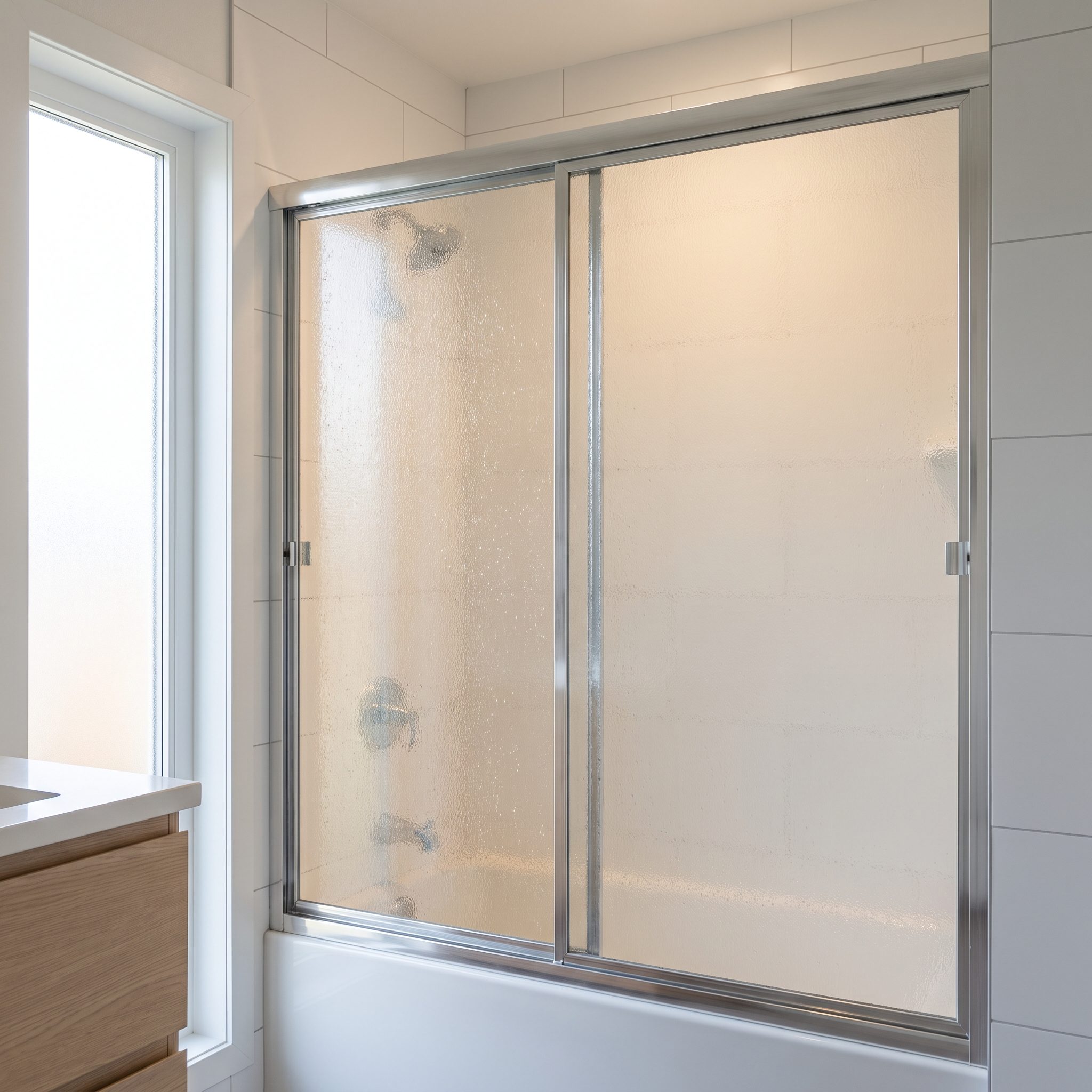 The Sliding Glass Shower Doors in an Aluminum Frame: Around $60