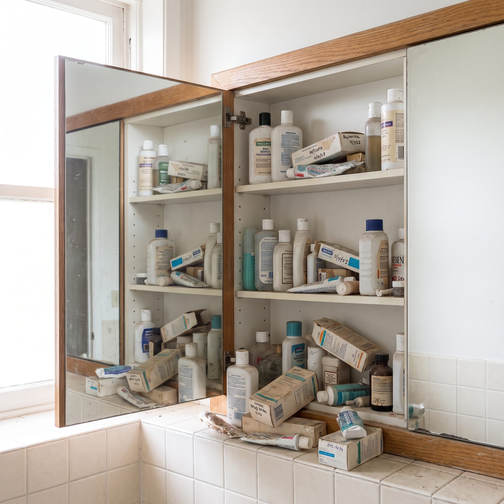 The Sliding Mirrored Medicine Cabinet Stuffed With Toiletries