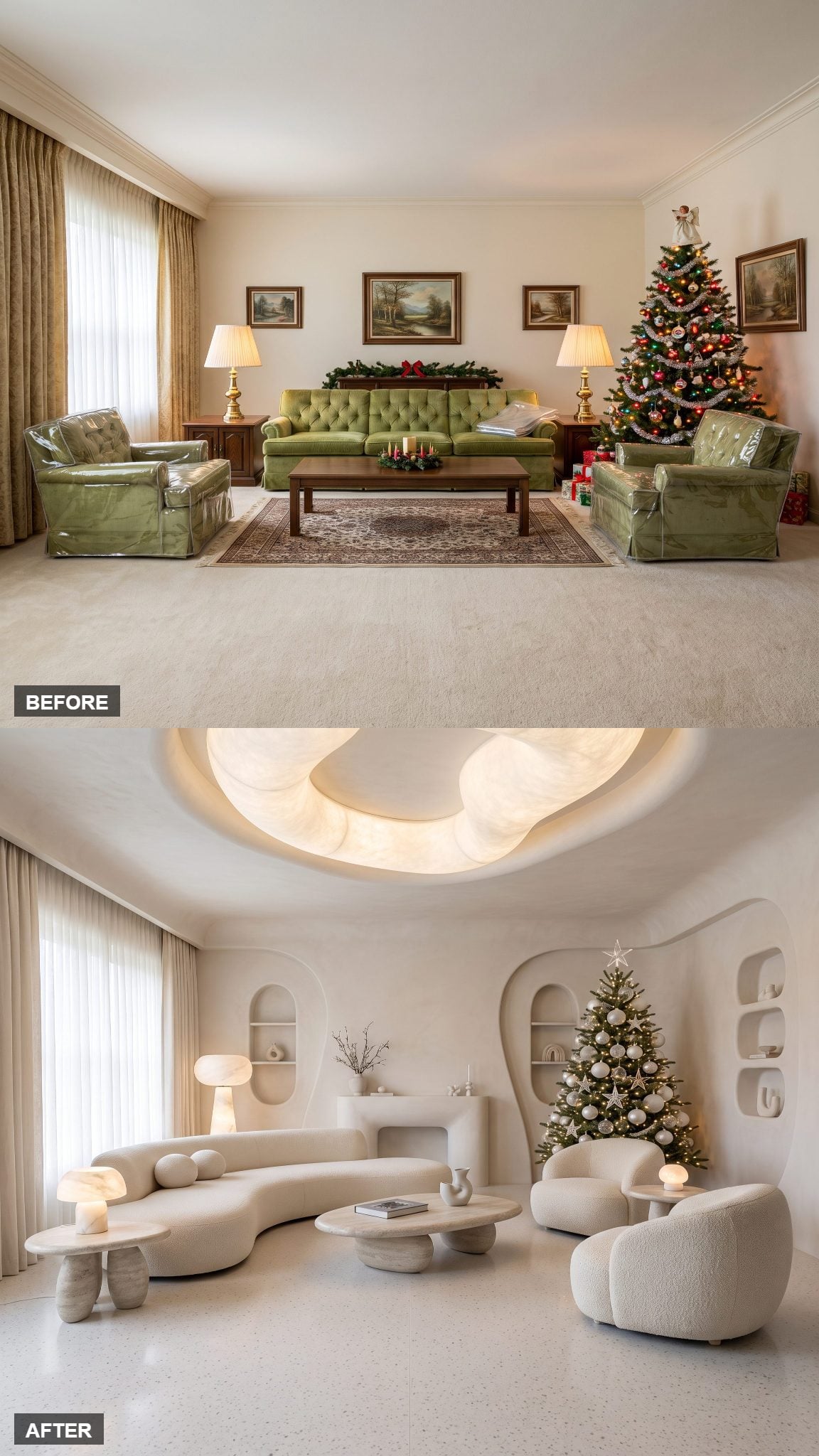 Soft Futurist Salon in Curves and Alabaster Glow