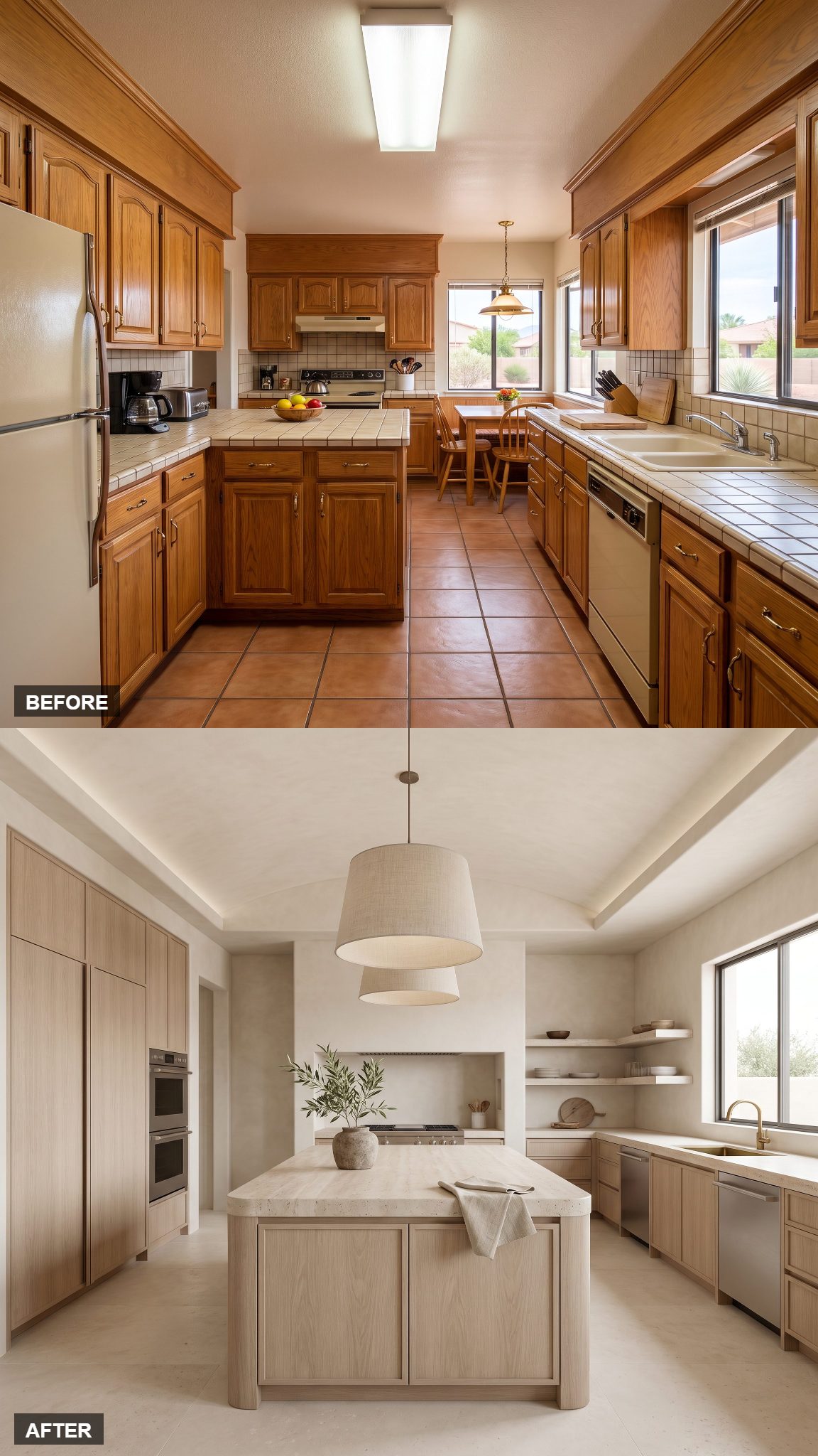 Soft Minimal Mediterranean in Bleached Oak and Honed Travertine