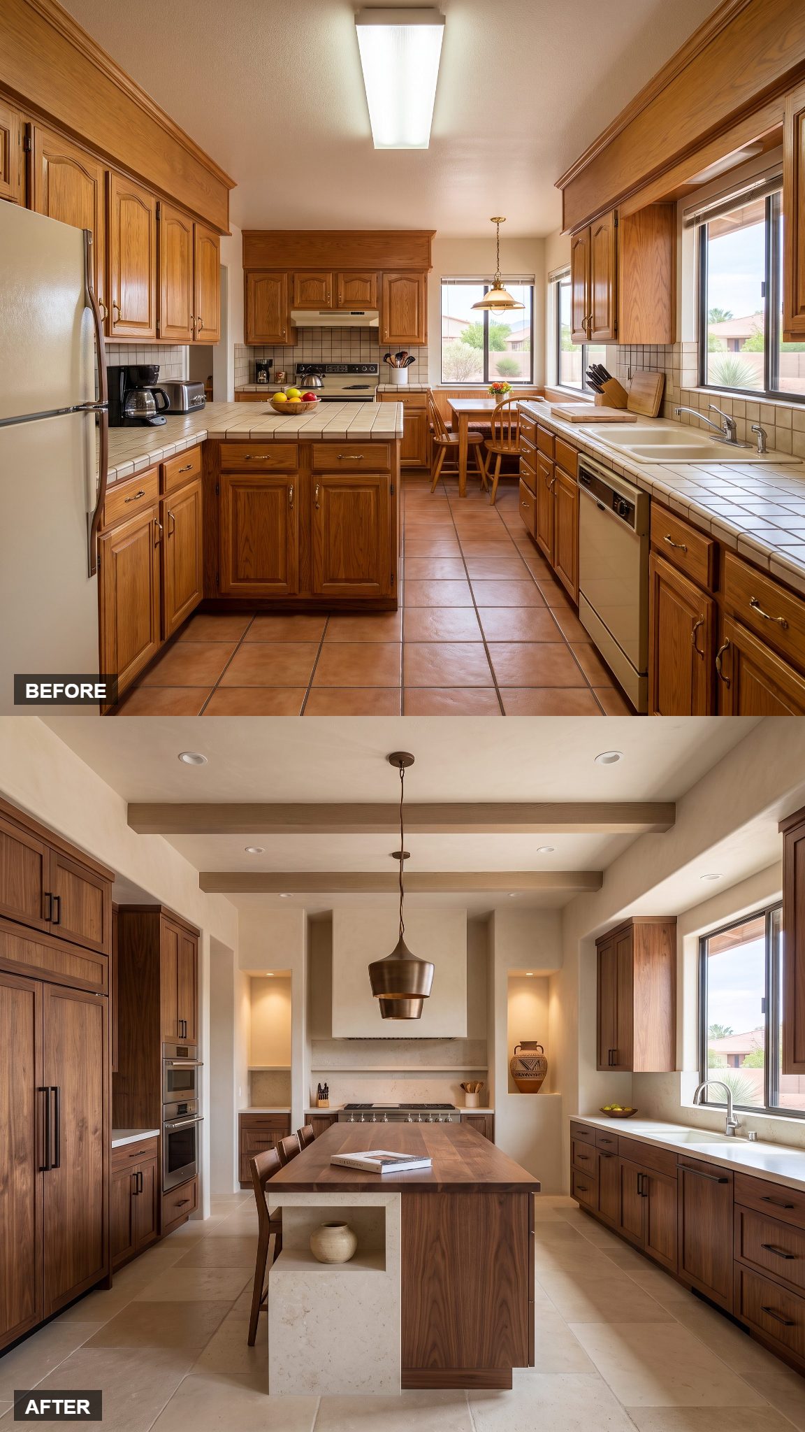 Southwestern Art Collector's Kitchen With an Illuminated Niche