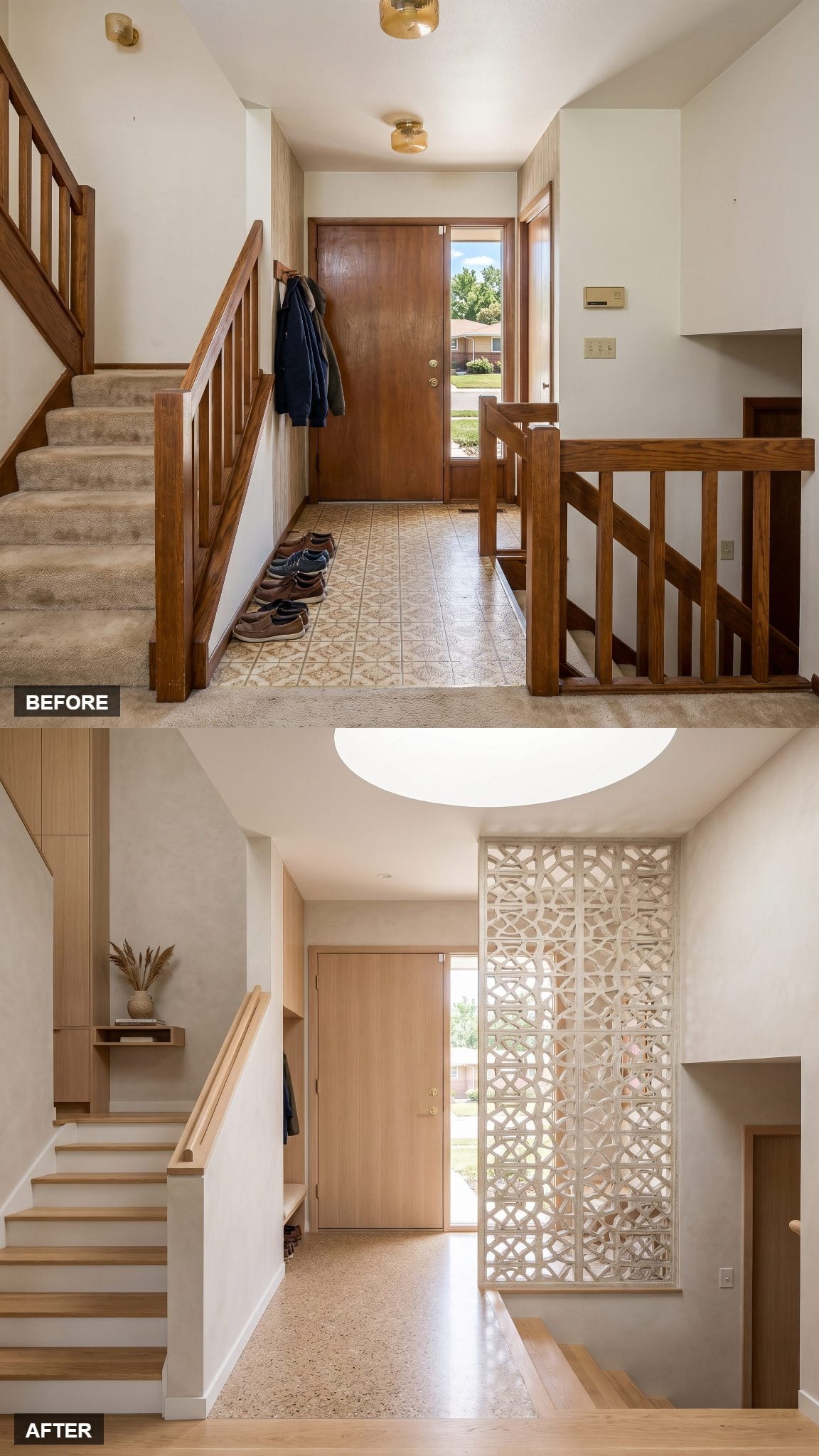 Split-Level Entry With Architectural Breezeblock Screen