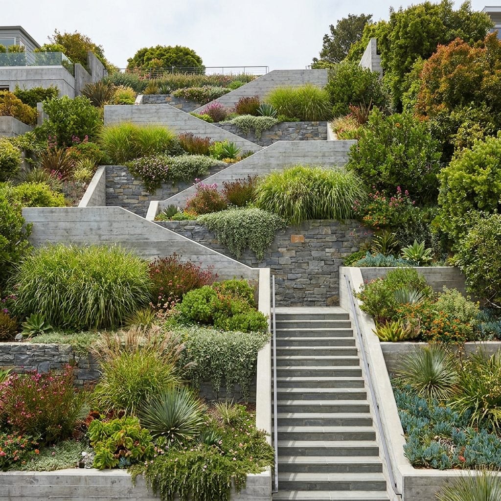 A Steep Front Slope Turned Into Permanent Terraced Planting