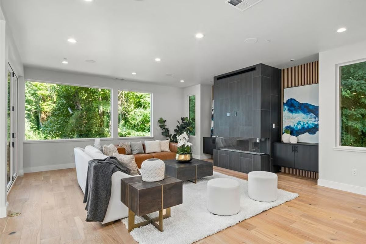 Floor-to-Ceiling Tile Fireplace That Earns Every Inch of Wall Space It Takes
