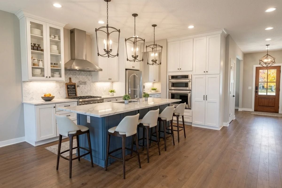 Blue Island in a White Kitchen and It's Not Trying to Be Subtle About It