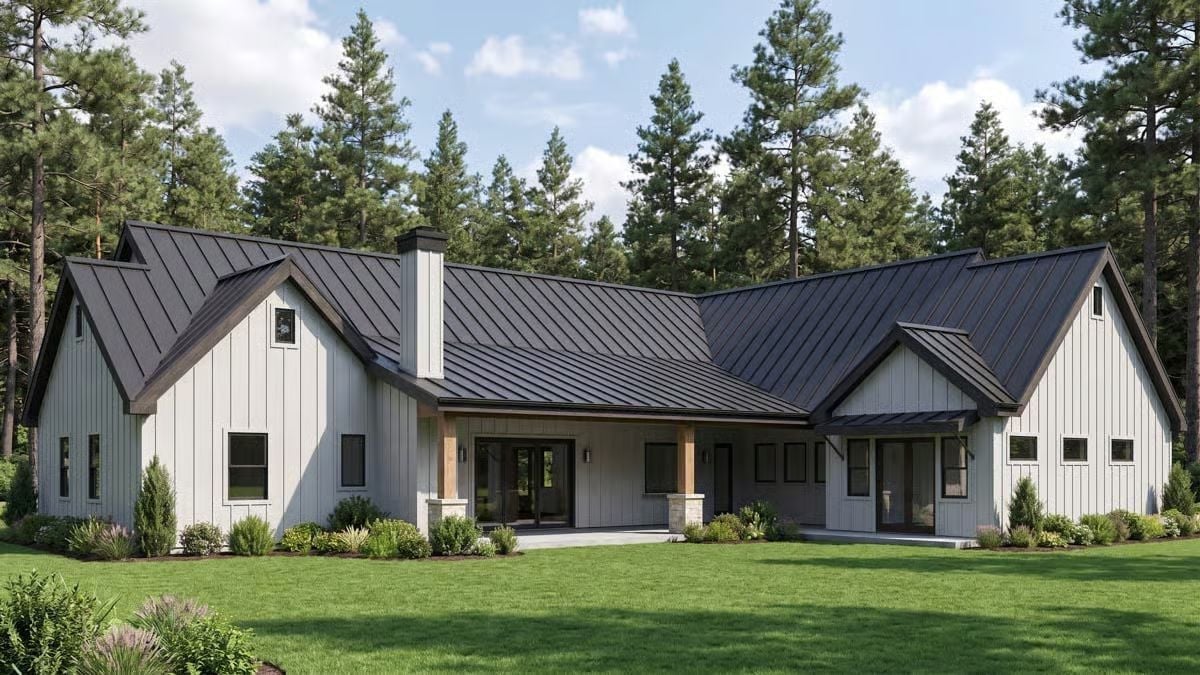 Dark Metal Roof, Wood Columns, and a Porch That Earns Its Square Footage