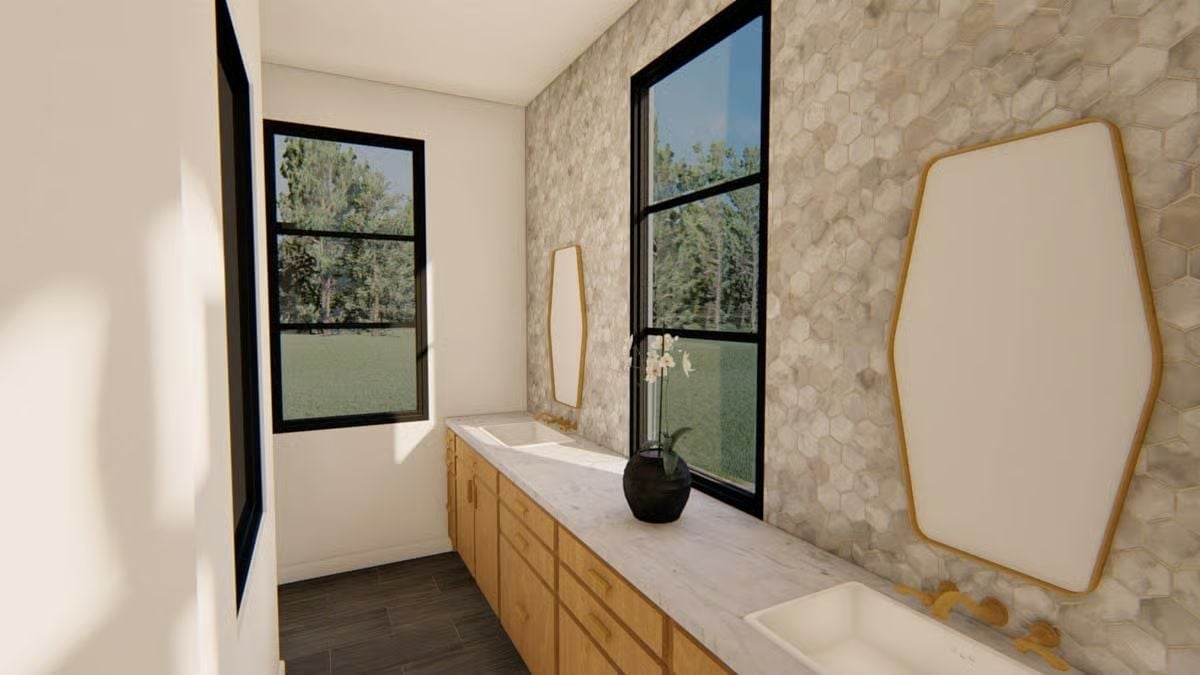 Gold-Framed Mirrors and Hex Tile That Don't Try Too Hard