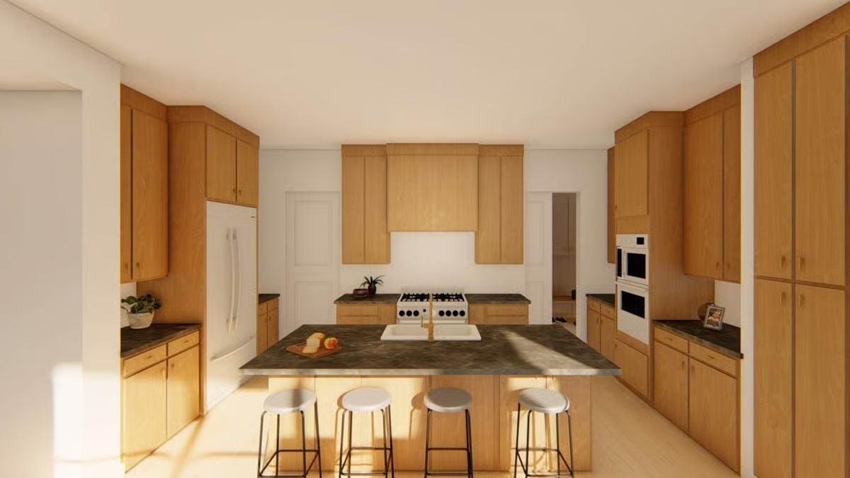 Honey-Toned Cabinetry and a Range Hood Built Like Furniture