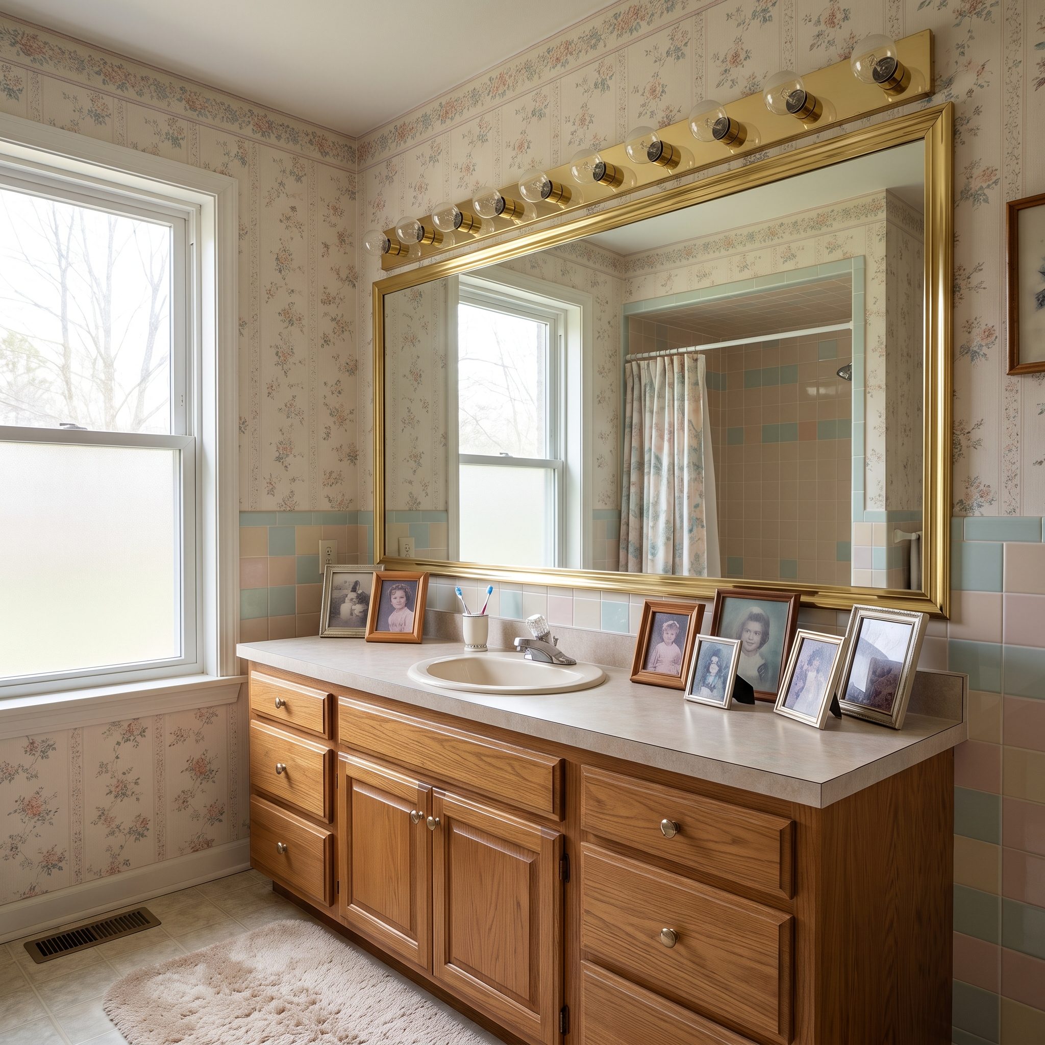 The Strip of Globe Bulbs Above the Mirror