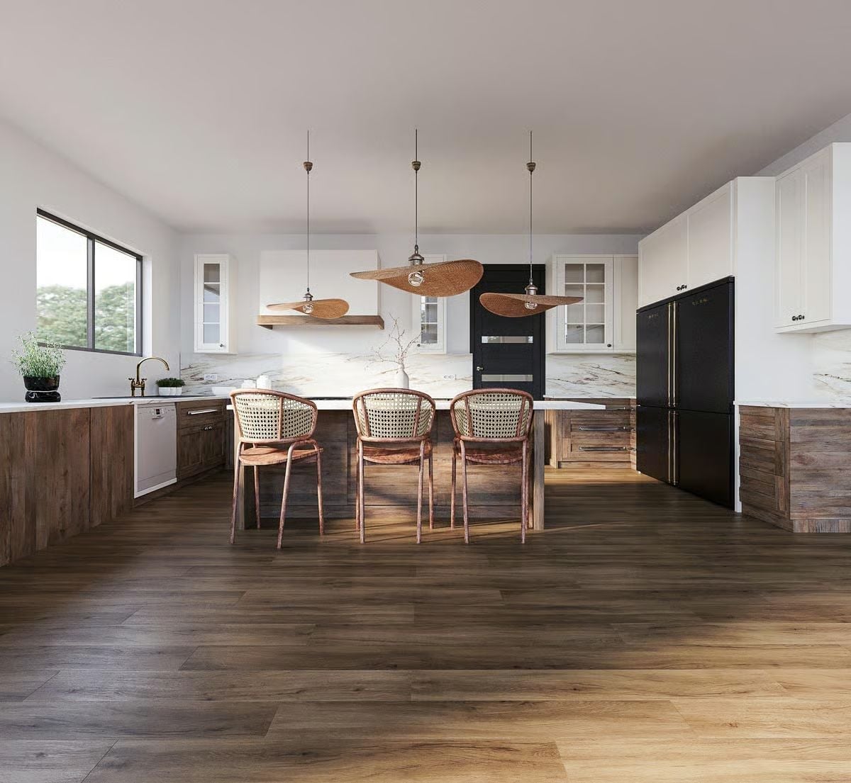 Rattan Pendants, Reclaimed Lowers, and a Kitchen That Doesn't Try Too Hard