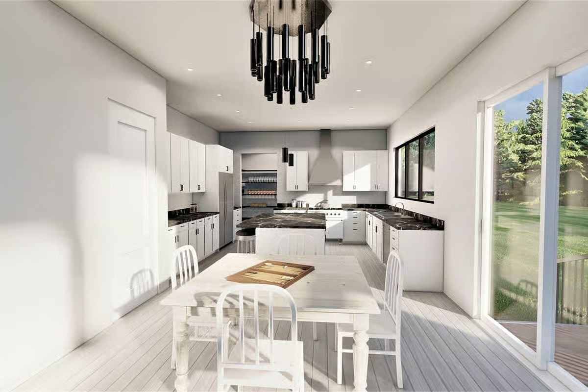 Black Granite, White Shakers, and a Chandelier That Doesn't Apologize