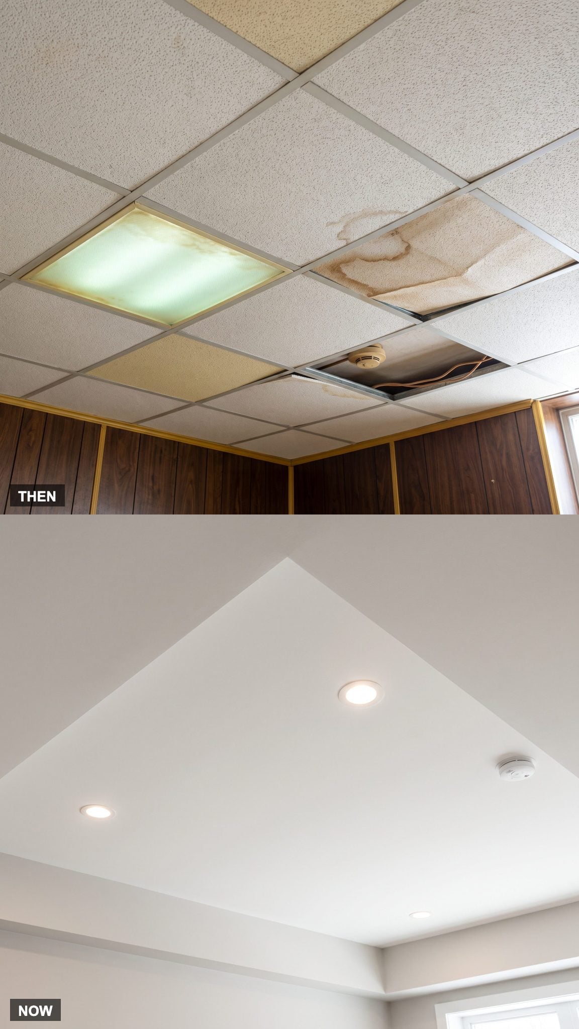 Suspended Acoustic-Tile Ceiling → Smooth Drywall