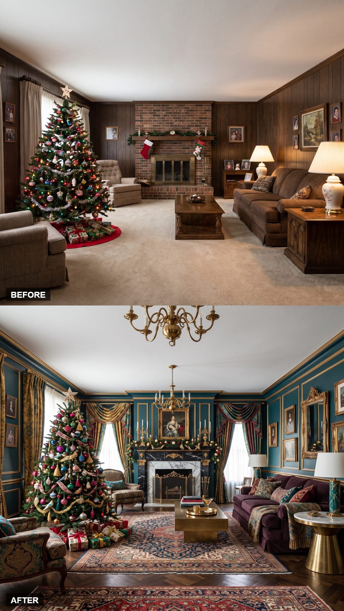 Teal Maximalist Salon With a Jewel-Tone Tree