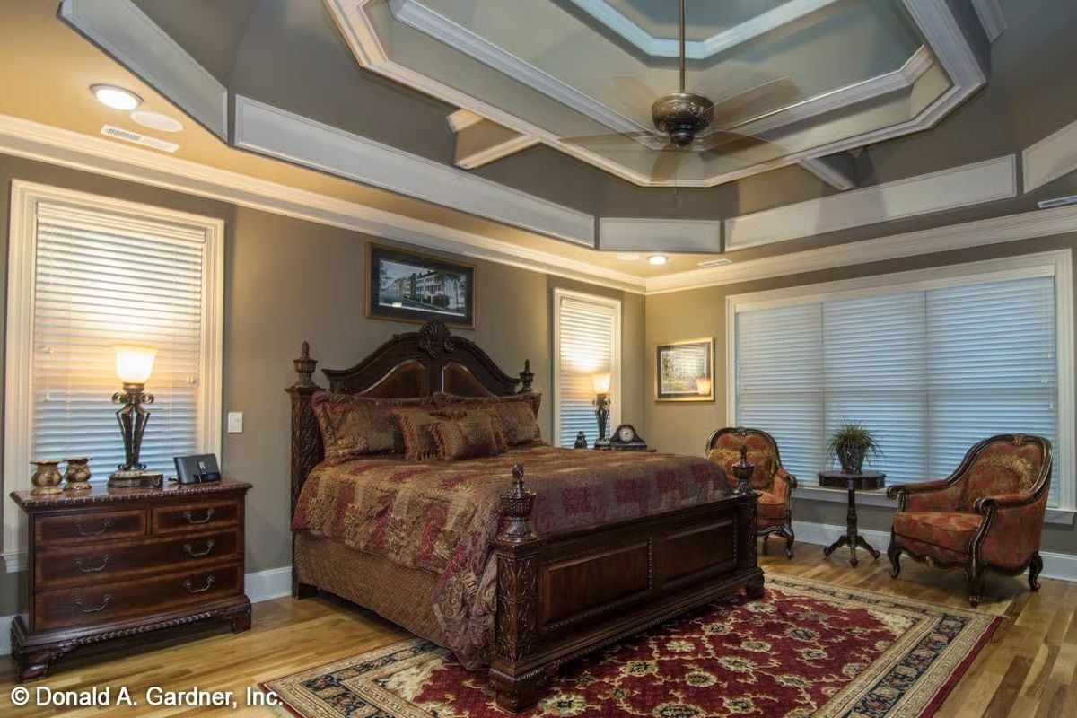 Octagonal Tray Ceiling with a Ceiling Fan Centered So Precisely It's Almost Unsettling