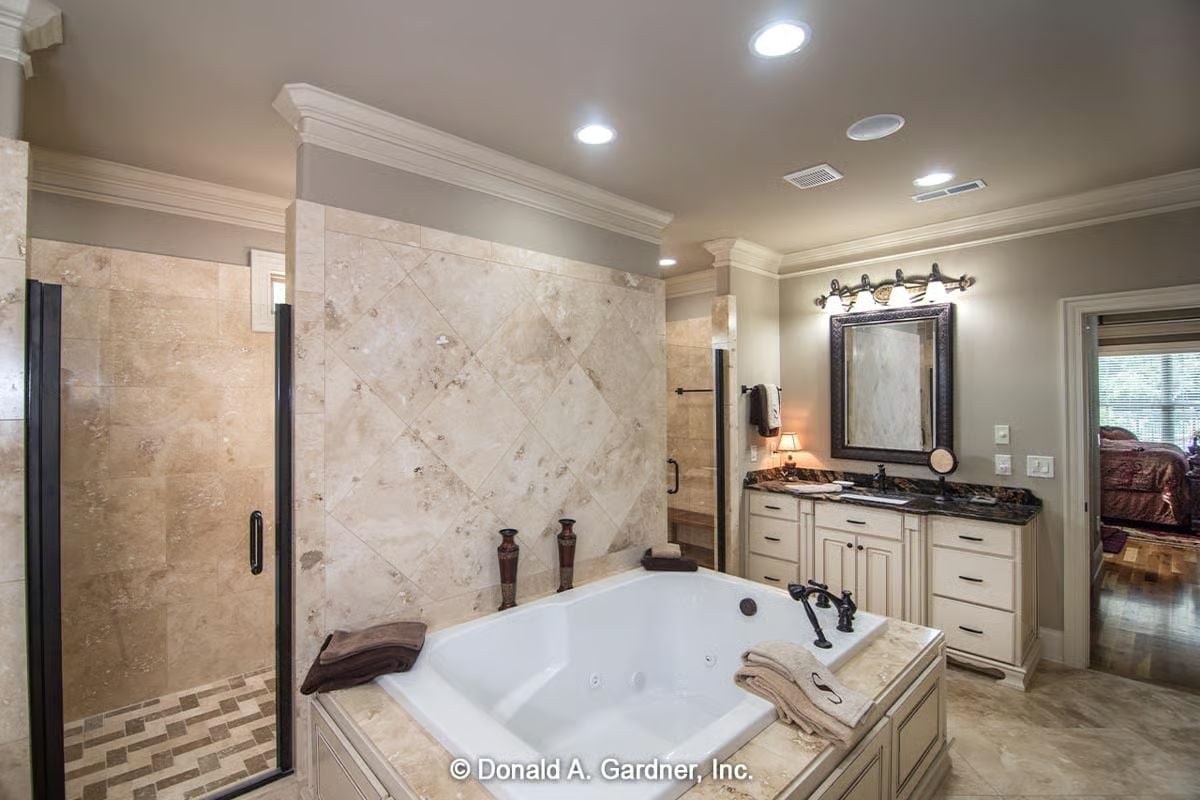 Soaking Tub Centered Against Diagonal Tile — Zero Apologies