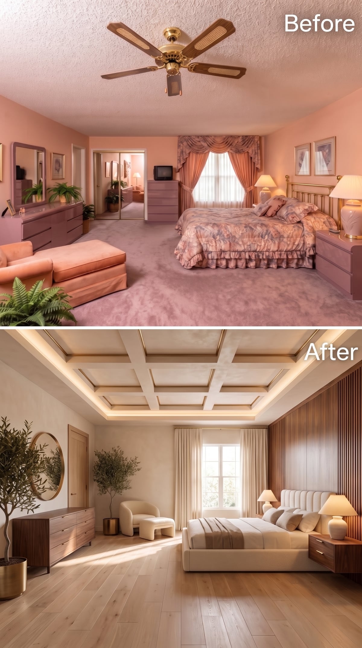 Coffered Ceiling With Cove Lighting Pulls a Bedroom Into Its Own Quiet Luxury