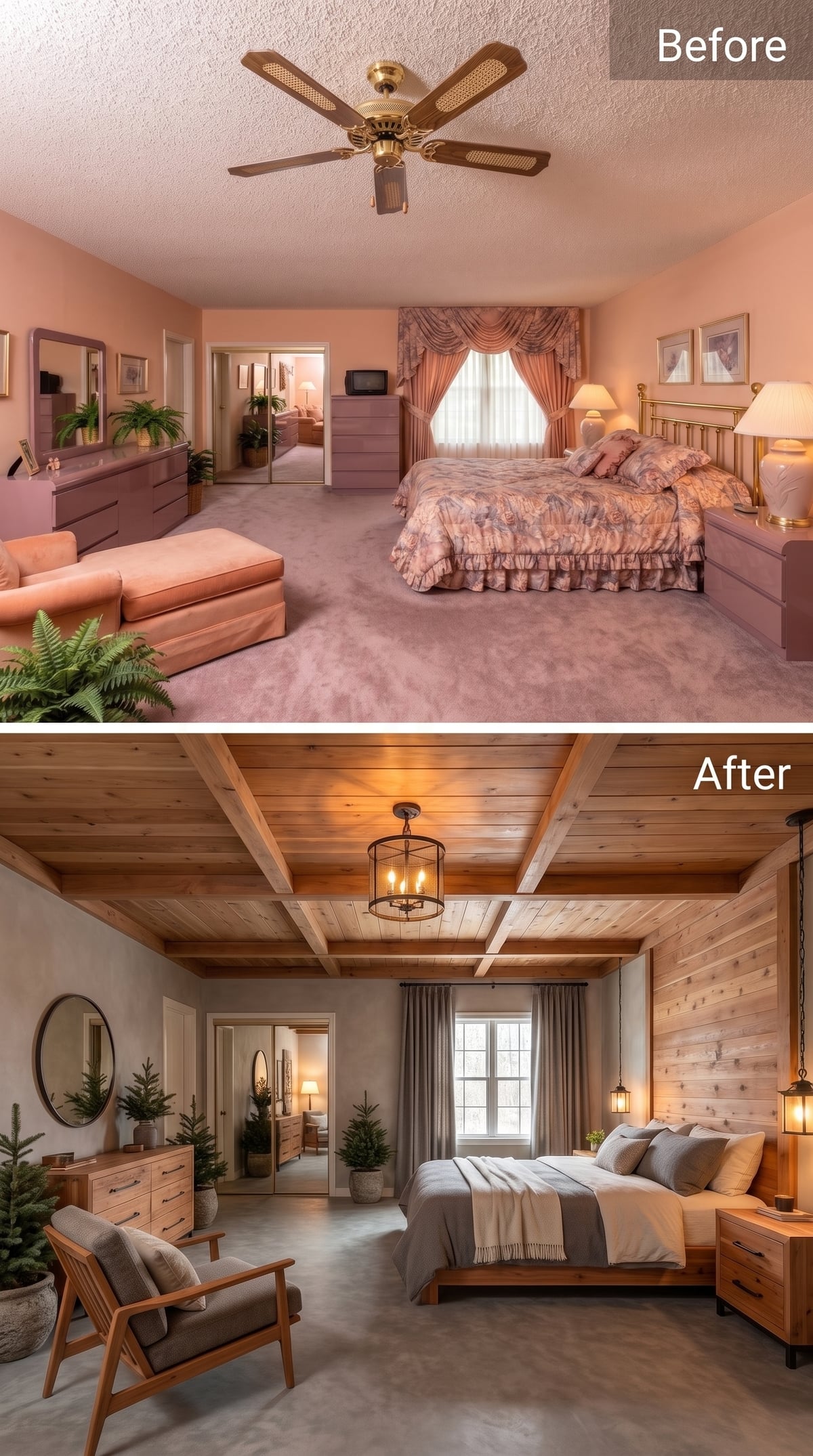 Exposed Beams and a Wood-Planked Ceiling Give This Bedroom Somewhere to Land