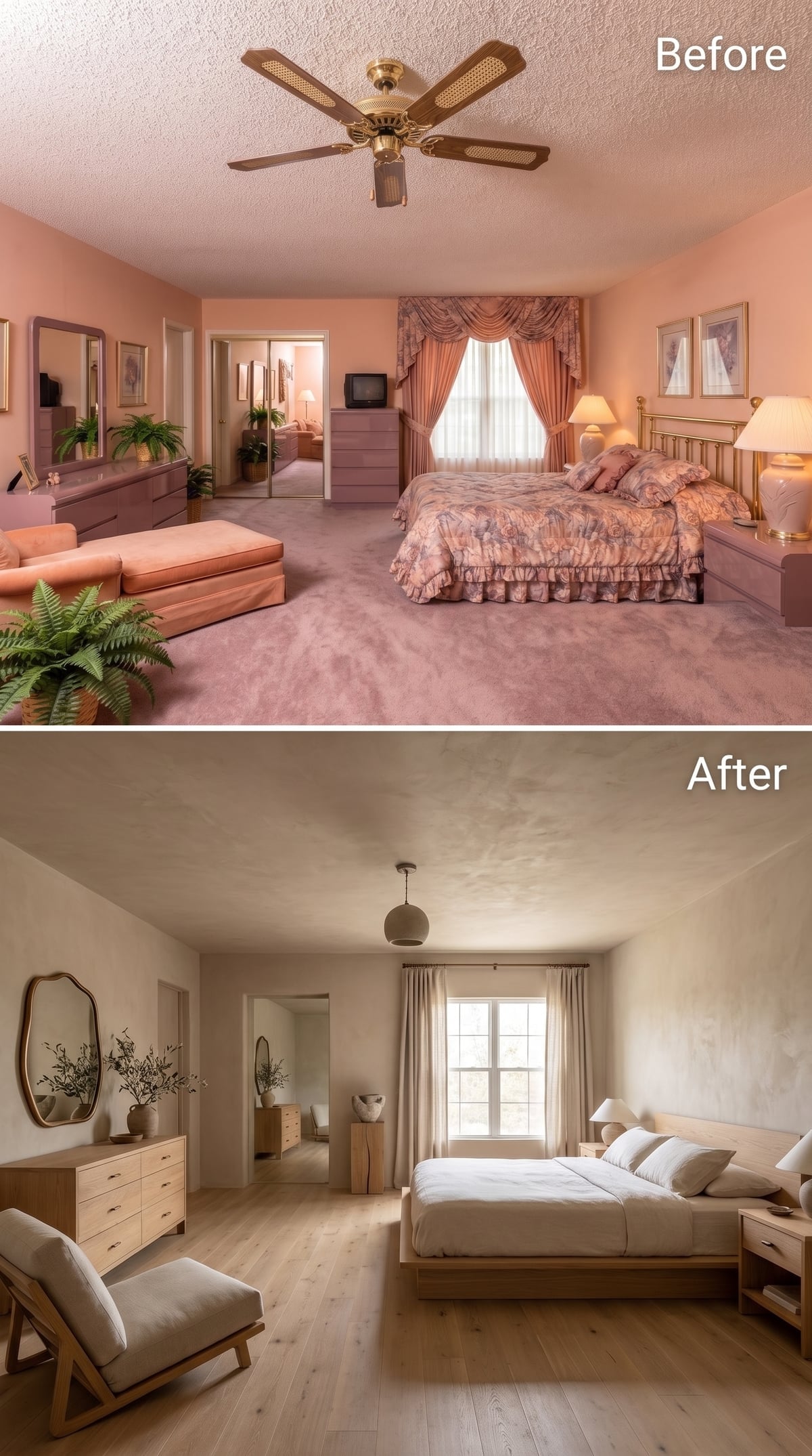 Limewash Walls and Light Oak Floors Pull a Bedroom Out of the Past