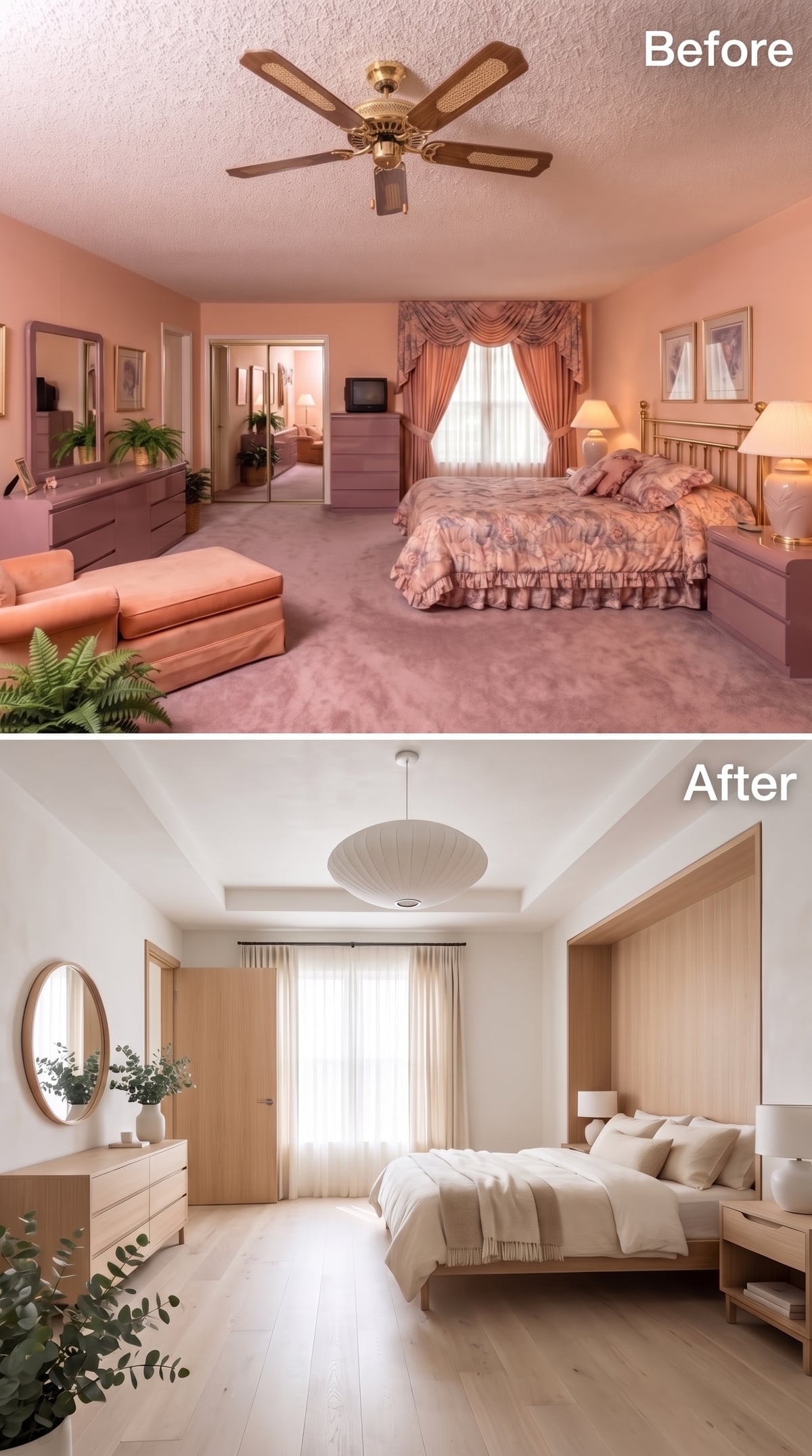 White Oak, Tray Ceiling, and a Paper Pendant Rewrite the Rules of a Master Bedroom