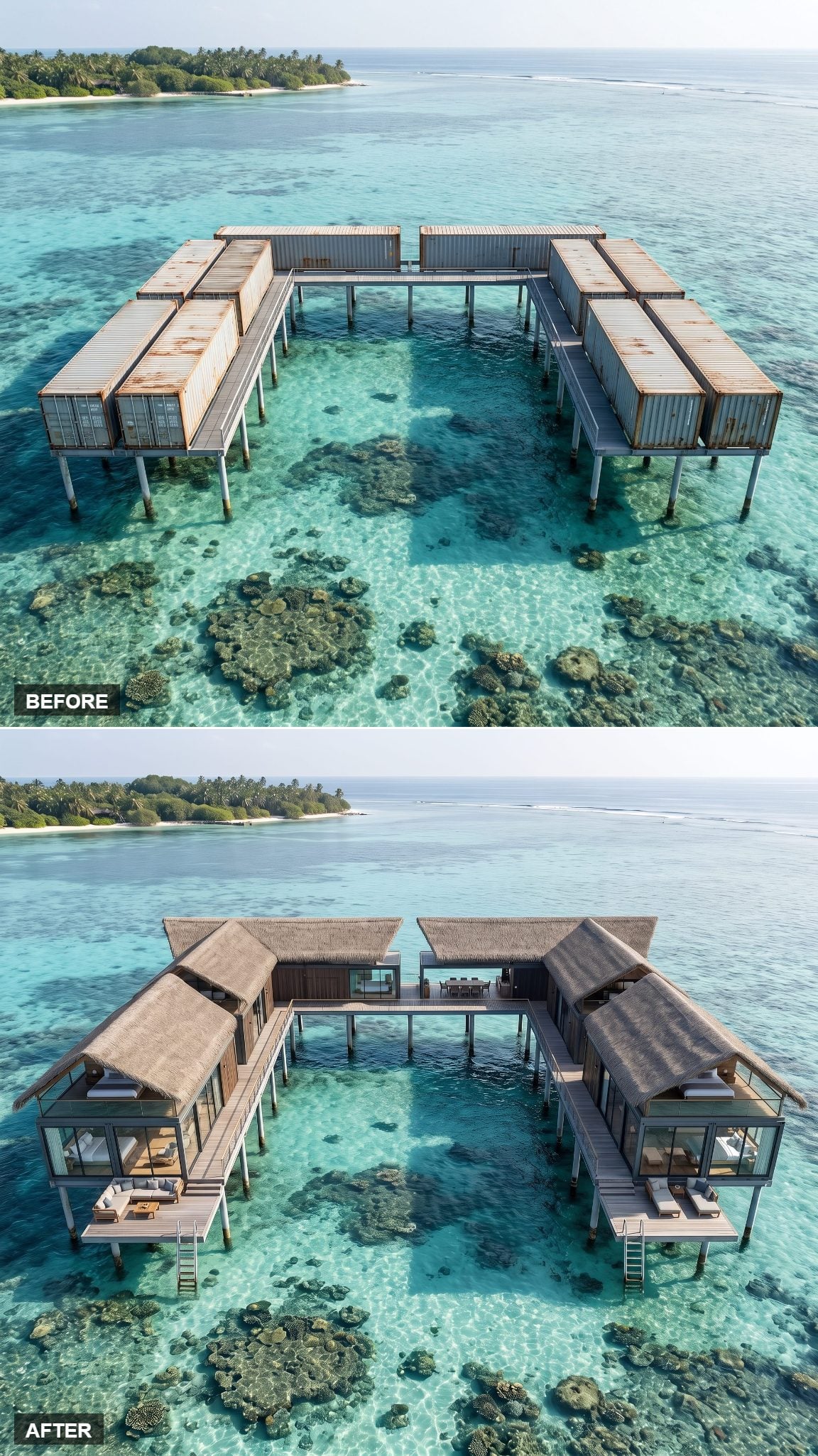 Thatched Roofs Turn Containers Into a Private Resort