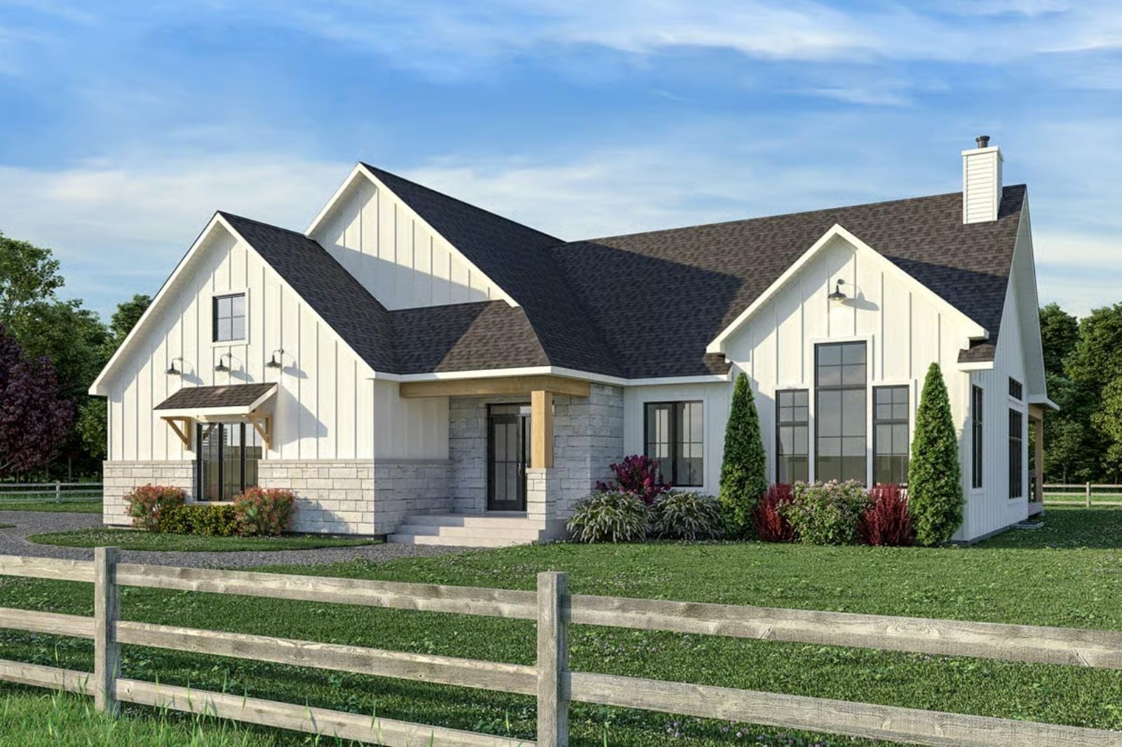 The Barnlight 3-Bedroom Modern Farmhouse with Covered Porch Designed for Suburbanites Who Secretly Wish They Lived in the Country (Floor Plan)
