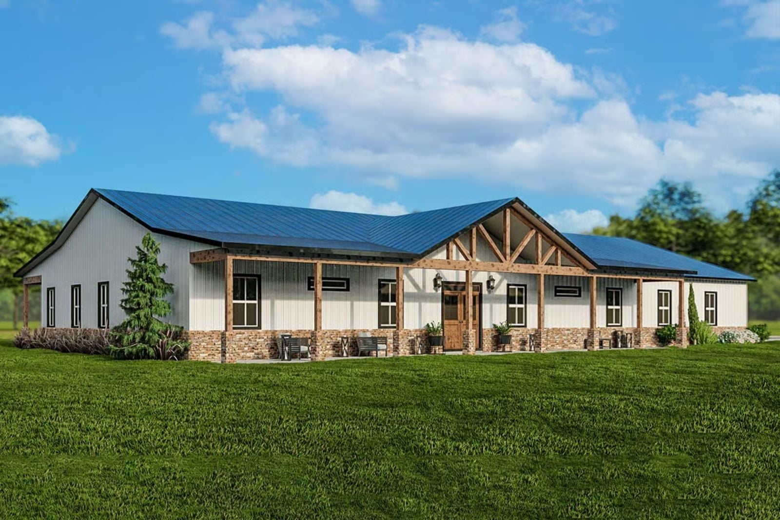 The Bluecrest 5-Bedroom Barndominium with Workshop Designed for Families Whose Dogs Have Better Living Quarters Than Most People (Floor Plan)
