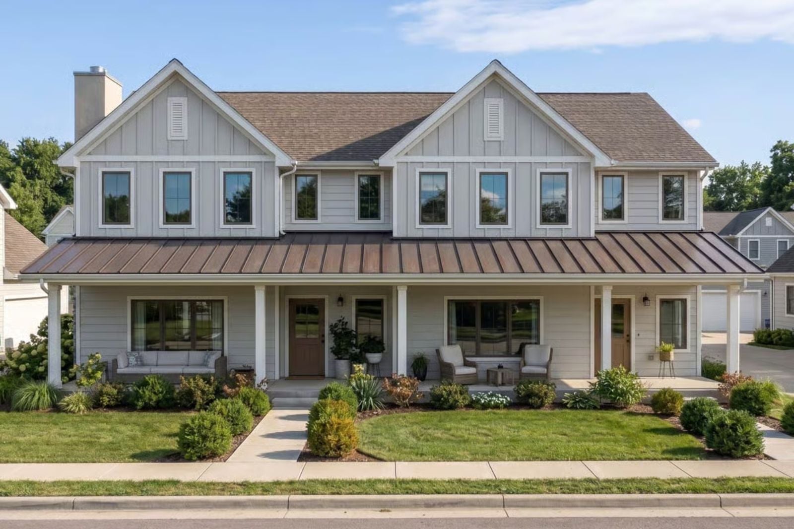 The Marren 3-Bedroom Modern Farmhouse Duplex with Covered Front Porches Designed for Families with In-Laws Who Might Be Moving In Whether You Like It or Not (Floor Plan)