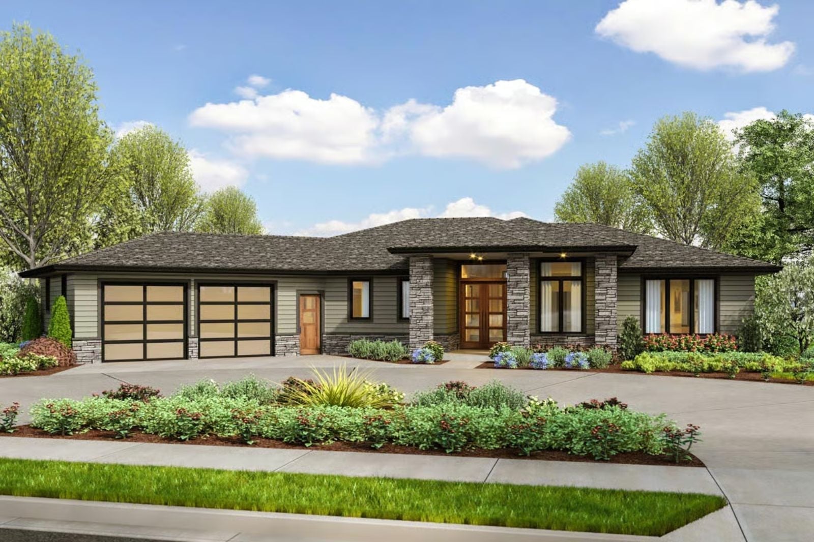 The Stonepier 3-Bedroom Contemporary Prairie Ranch with Outdoor Living Designed for Couples Who Love a Good Reason to Light the Fireplace (Floor Plan)