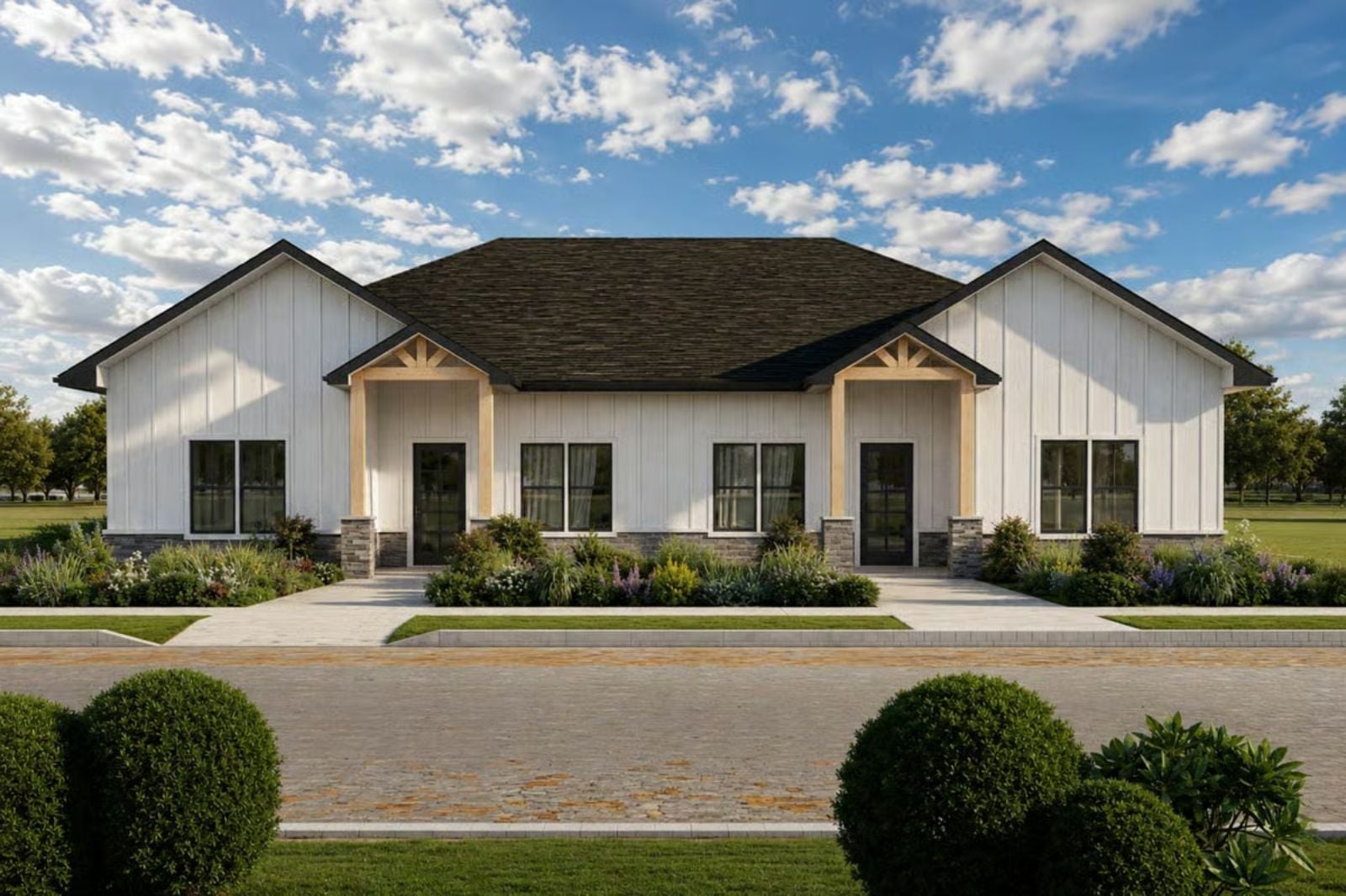 The Wren 3-Bedroom Farmhouse Duplex with Covered Patio Designed for Families with In-Laws Who Might Be Moving In Whether You Like It or Not (Floor Plan)