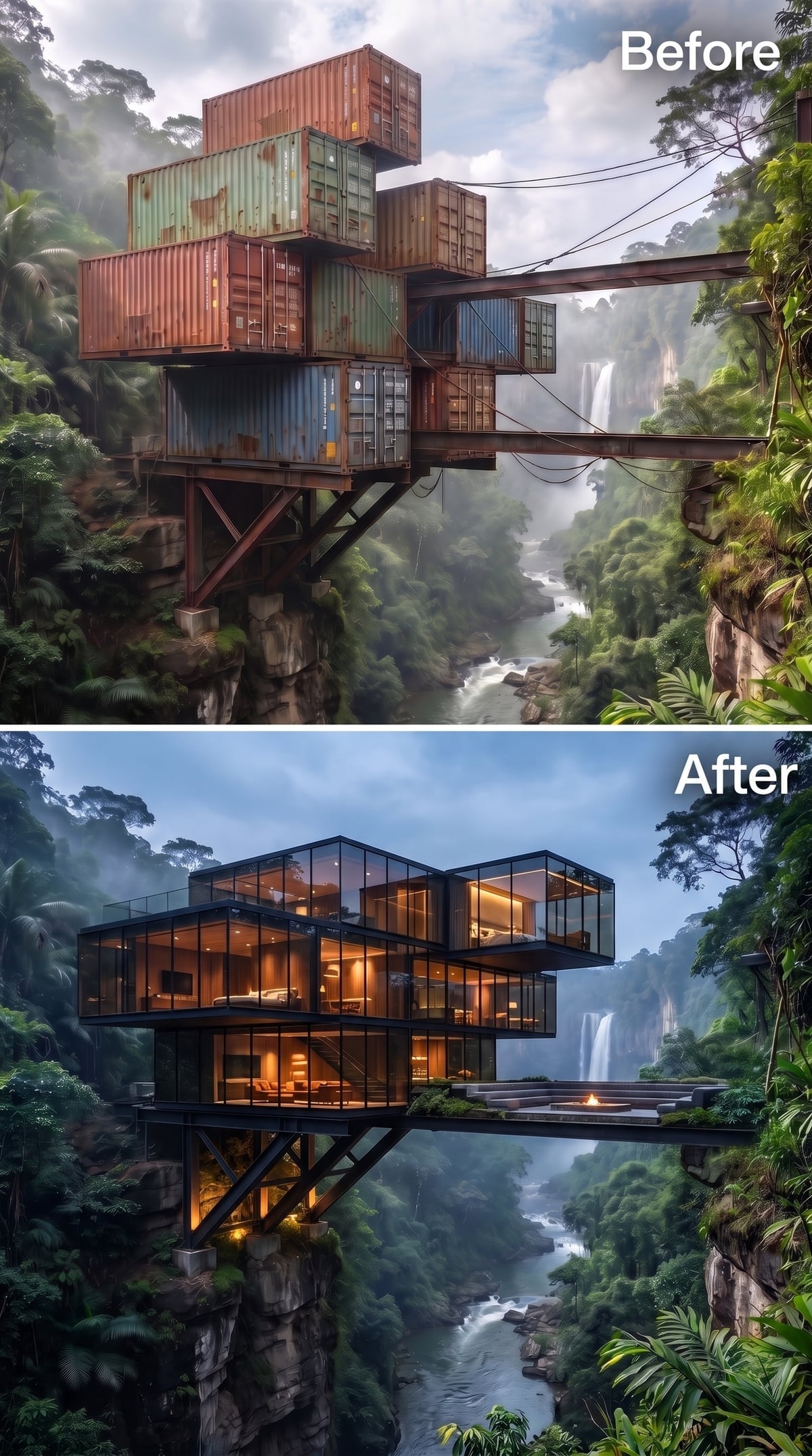 Dark Steel Frames and Full-Length Glass Turn Gorge Views Into Living Room Architecture