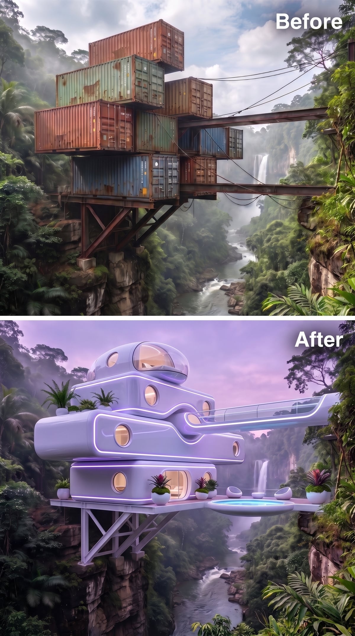 Futurist Pod Architecture Finds Its Match in Jungle and Falling Water