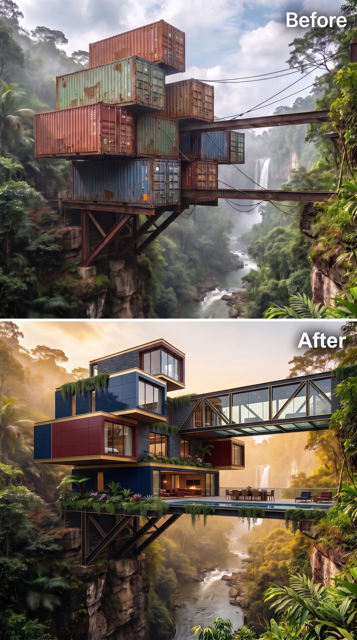 Navy Panels, Gold Trim, and a Glass Bridge Suspended Over the Gorge