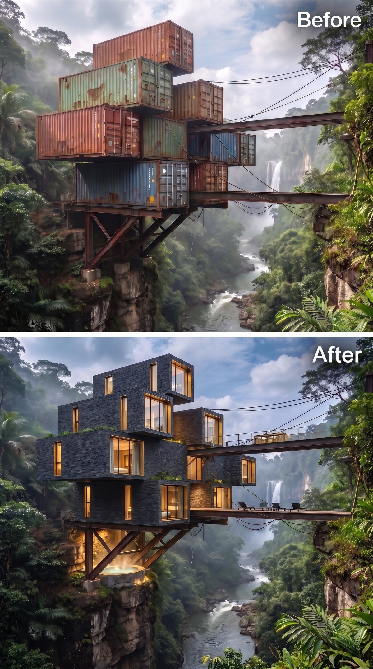 Slate Cladding, Amber Windows, and a Cantilevered Hot Tub Above the Gorge