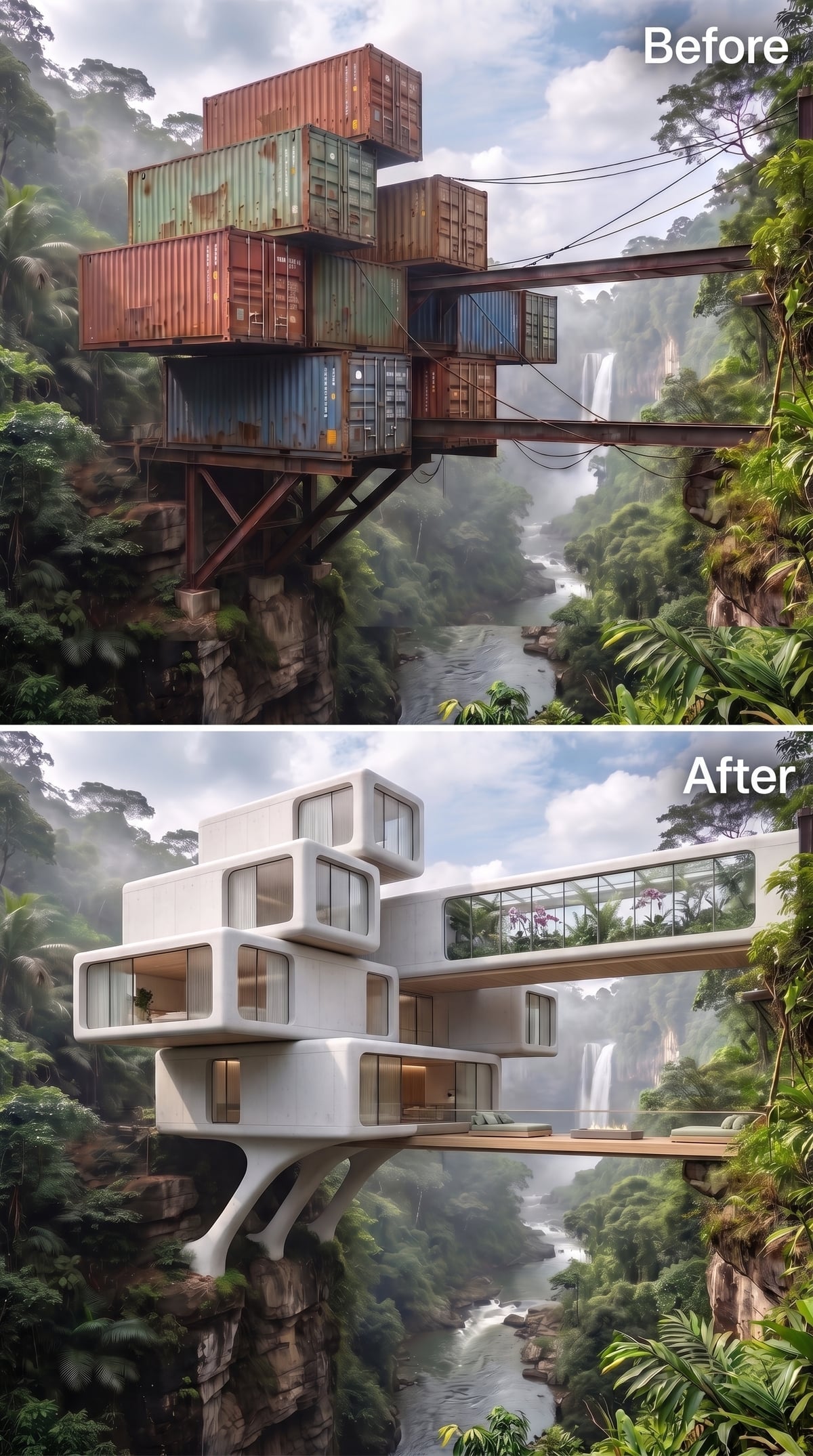 Soft Geometry and Full-Length Glass Find Their Place Above a Jungle Gorge