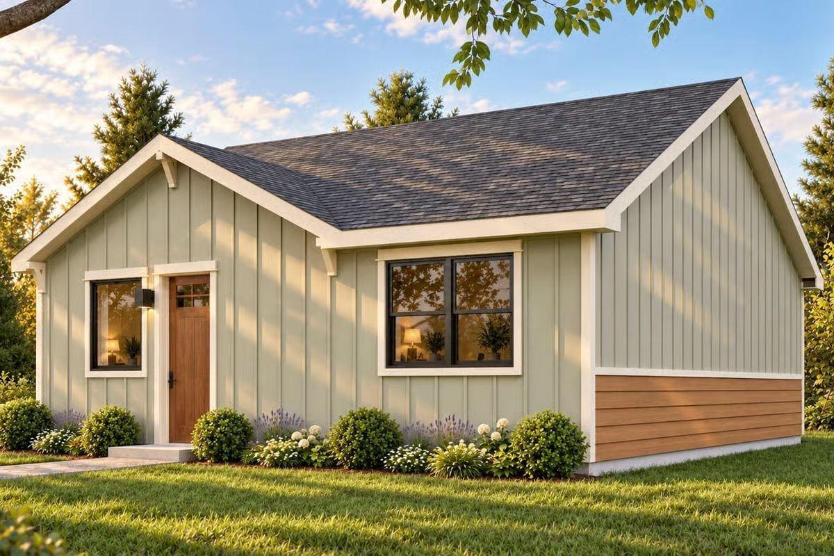 Sage Green Siding and a Wood Door That Actually Feels Like Home