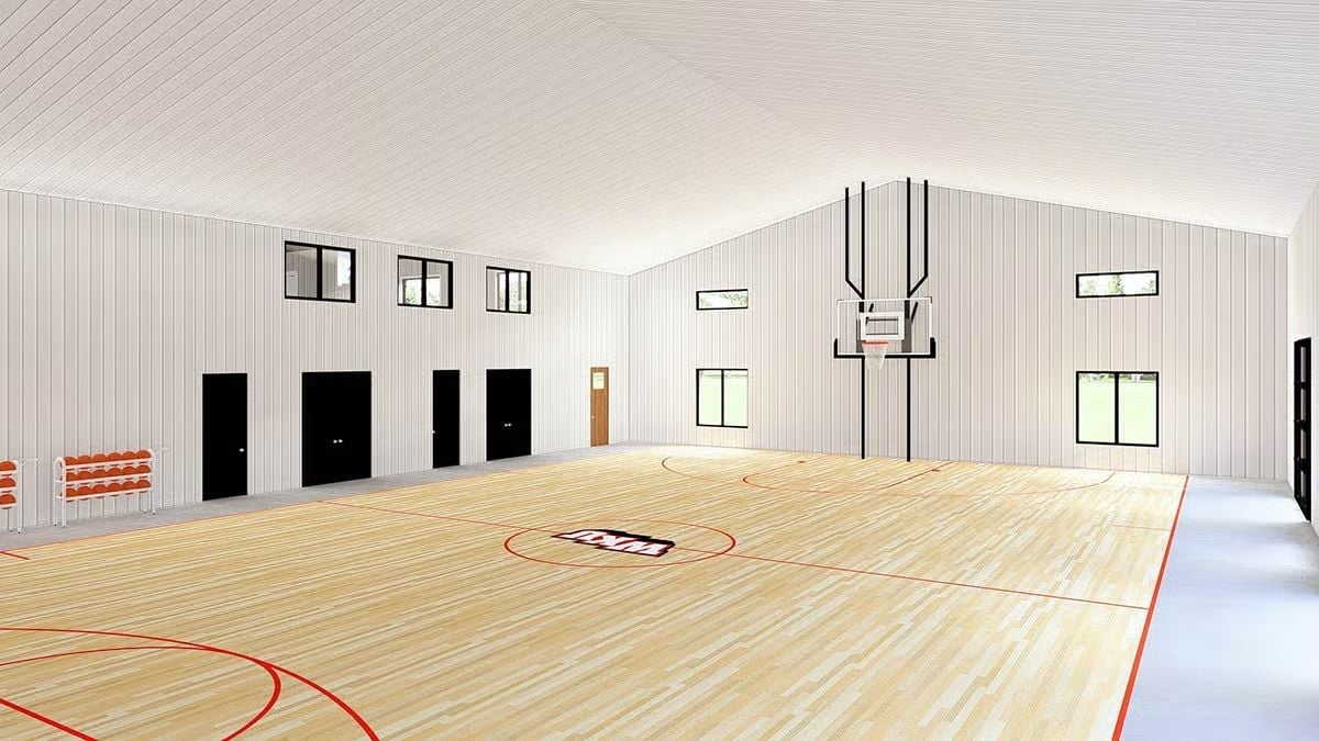 Wood Floor, Red Lines, One Hoop — Indoor Court Built for Real Use